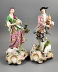 Chelsea Porcelain Figures, Gold Anchor Shepherd & Shepherdess Pair, English Rococo Figurines c.1760