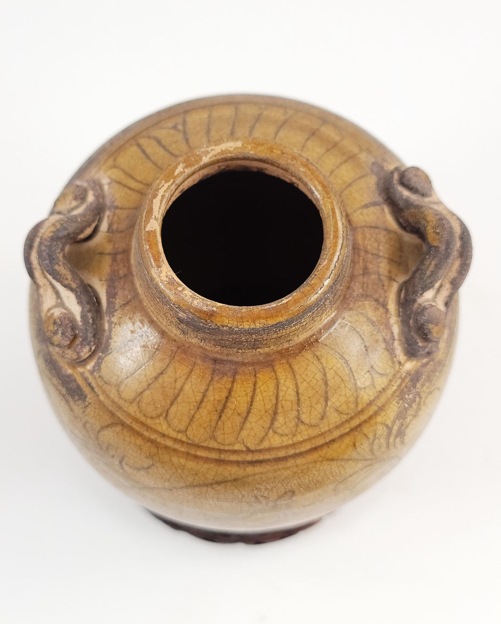 Chinese Bird Lid Jar – Antique 19thC Stoneware Vessel – Qing Dynasty Folk Pot