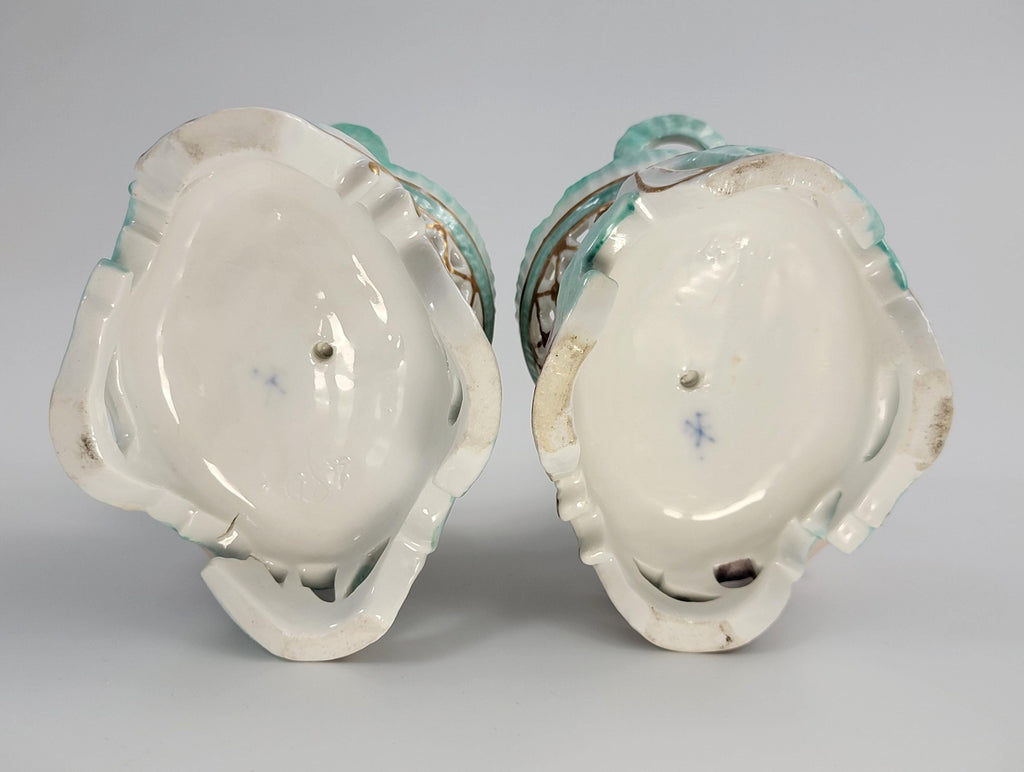 Antique Pair of German Porcelain Sweetmeat Figures, Attributed to Volkstedt, 19th Century Meissen Style
