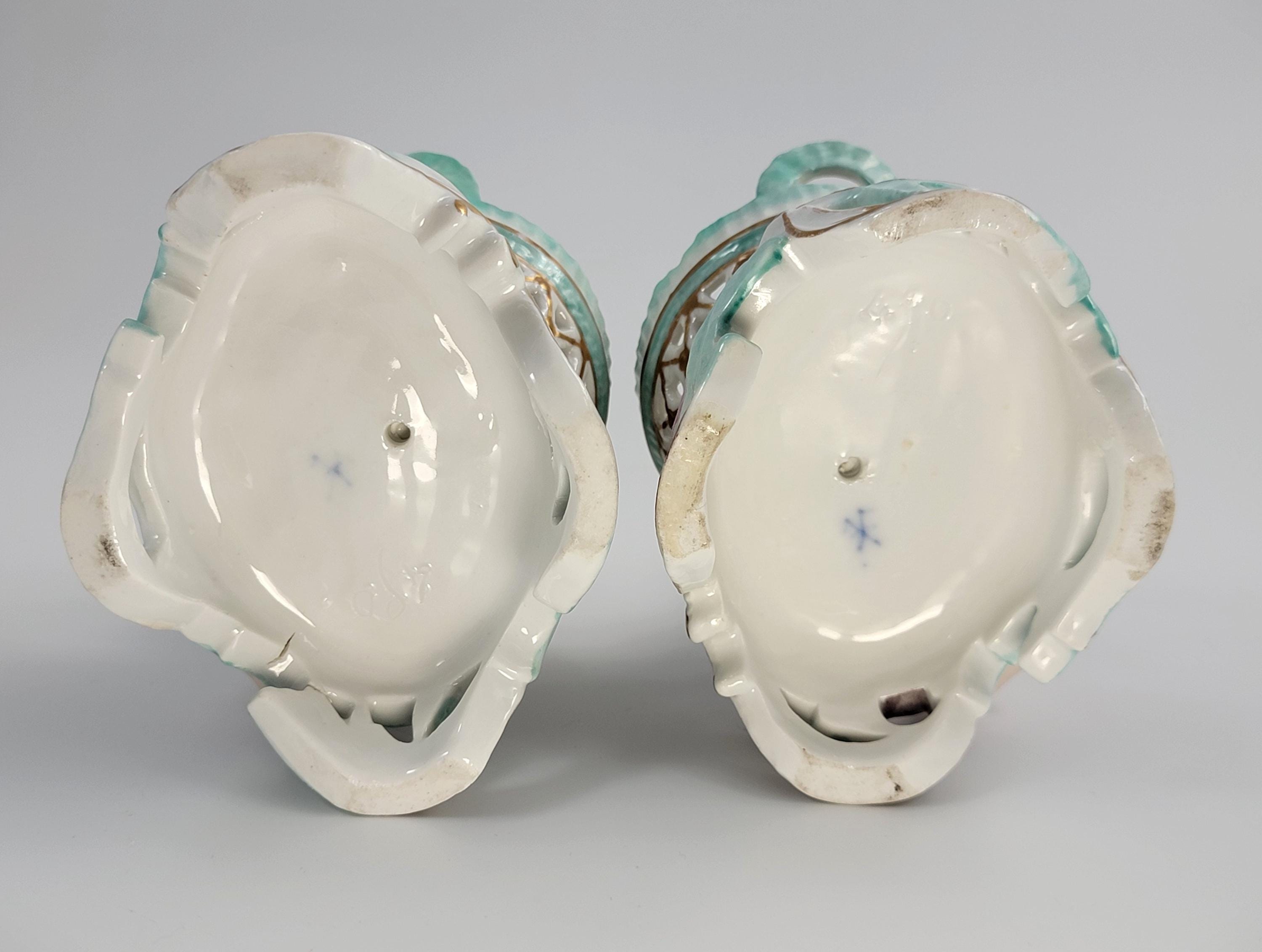 Antique Pair of German Porcelain Sweetmeat Figures, Attributed to Volkstedt, 19th Century Meissen Style