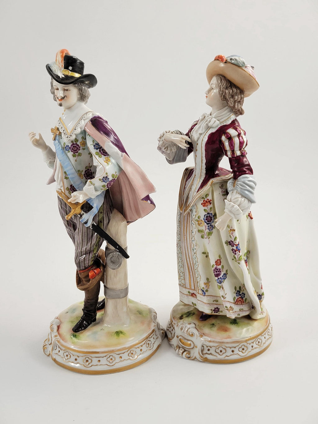 Rare Ludwigsburg Porcelain Figurines: Rococo Musketeer & Lady, c.1758-1793