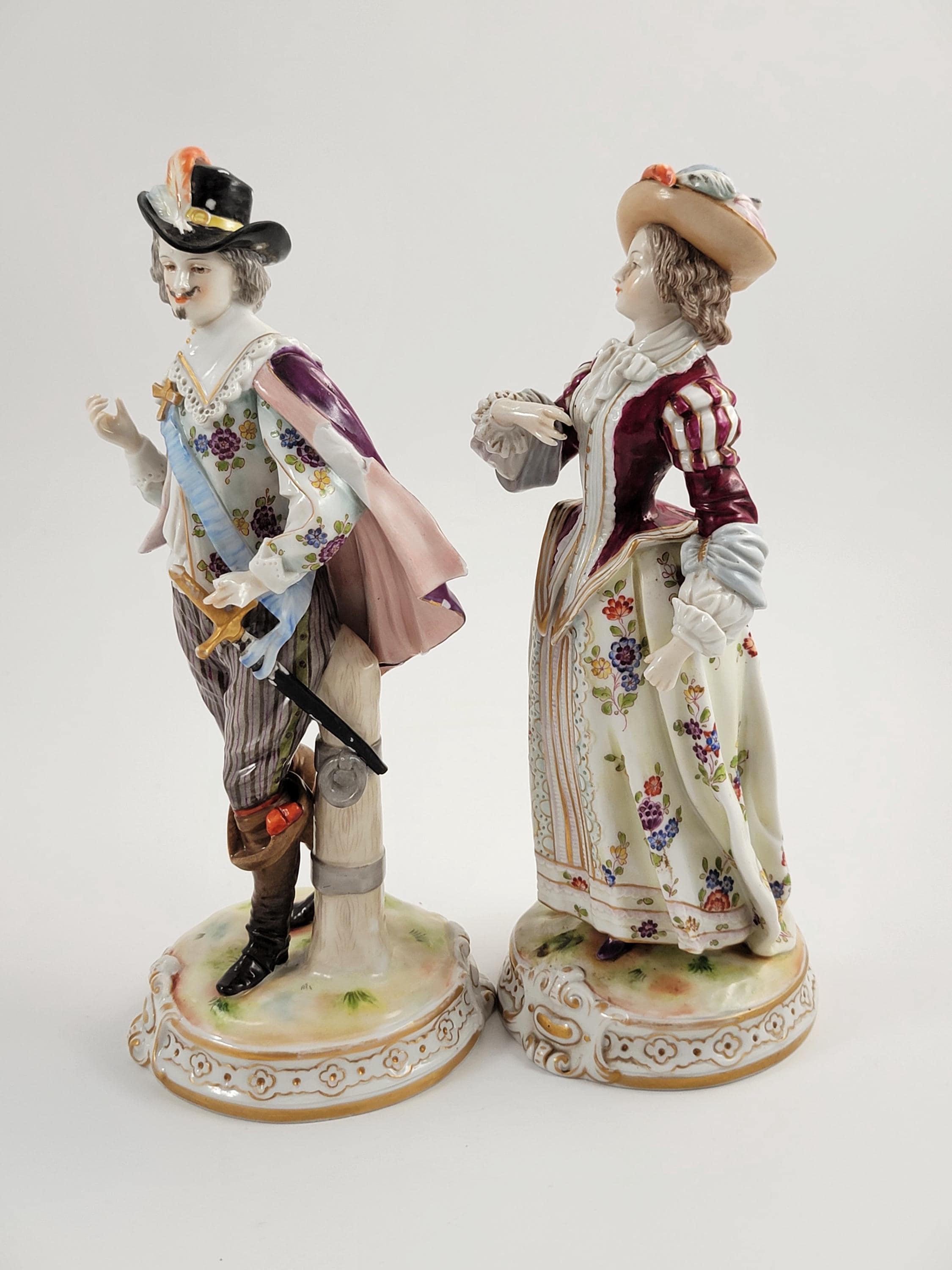 Rare Ludwigsburg Porcelain Figurines: Rococo Musketeer & Lady, c.1758-1793