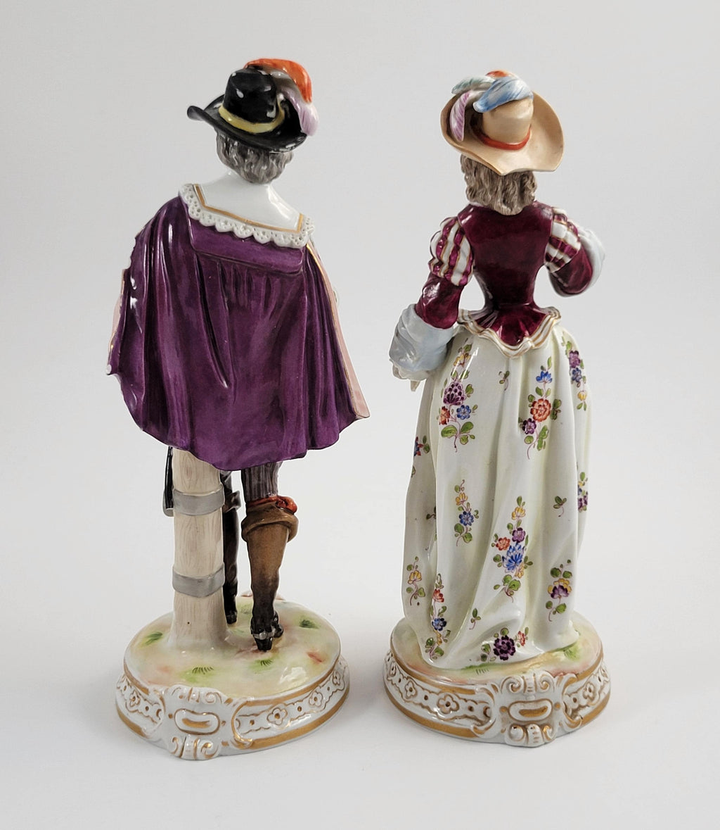 Rare Ludwigsburg Porcelain Figurines: Rococo Musketeer & Lady, c.1758-1793
