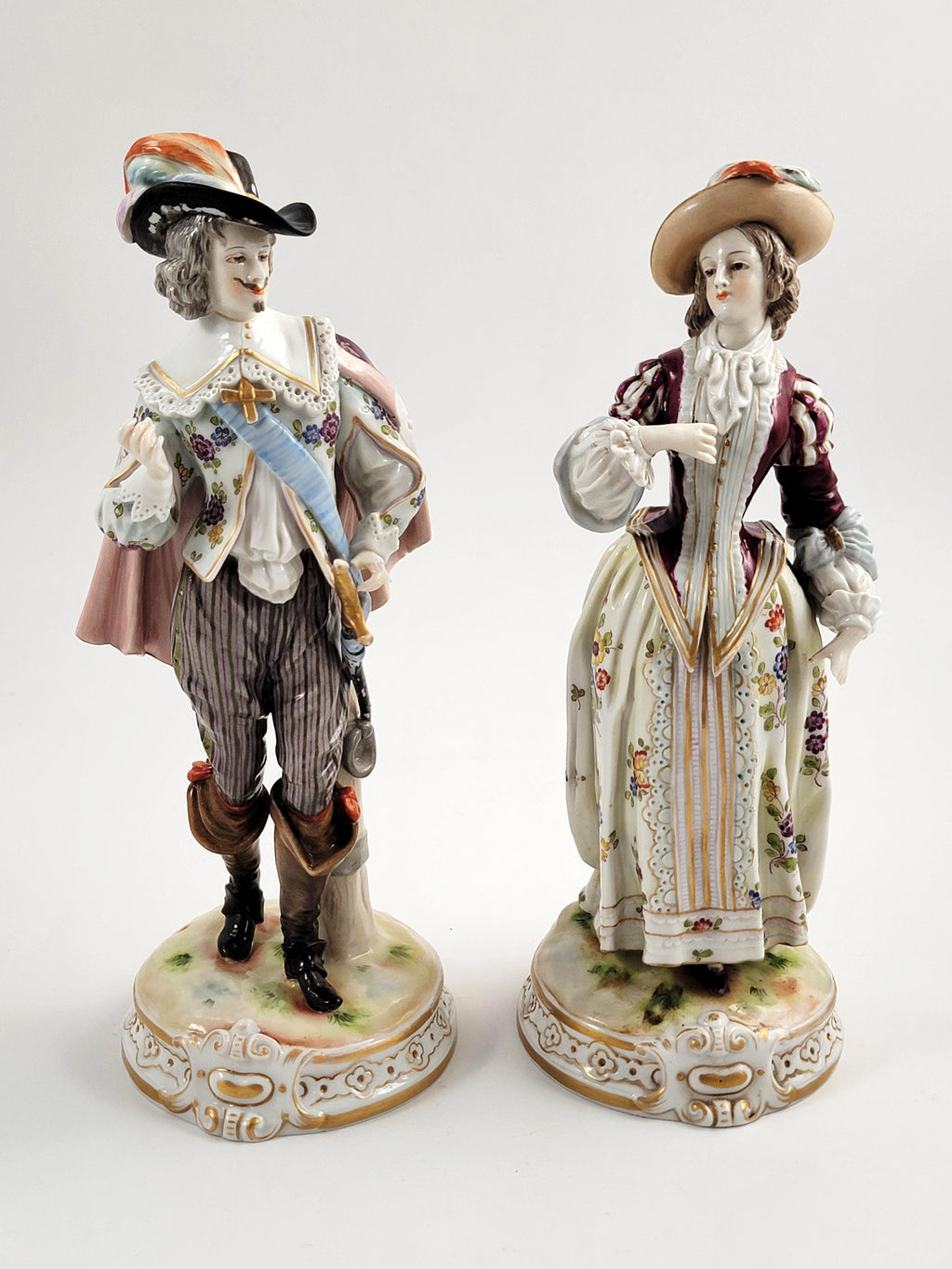 Rare Ludwigsburg Porcelain Figurines: Rococo Musketeer & Lady, c.1758-1793