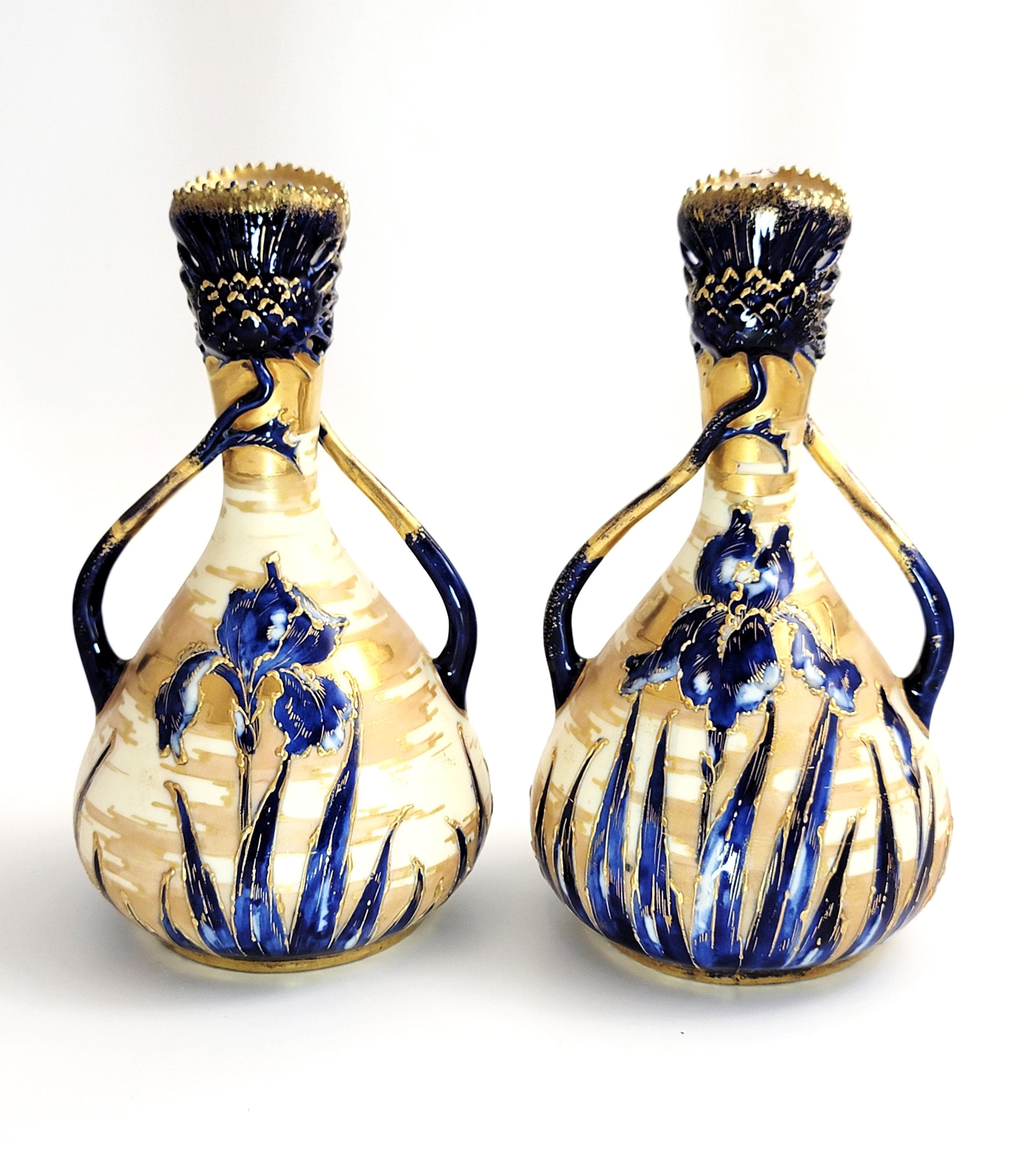 Antique Pair of Art Nouveau Porcelain Vases, Decorated by Ernst Wahliss, c. 1895