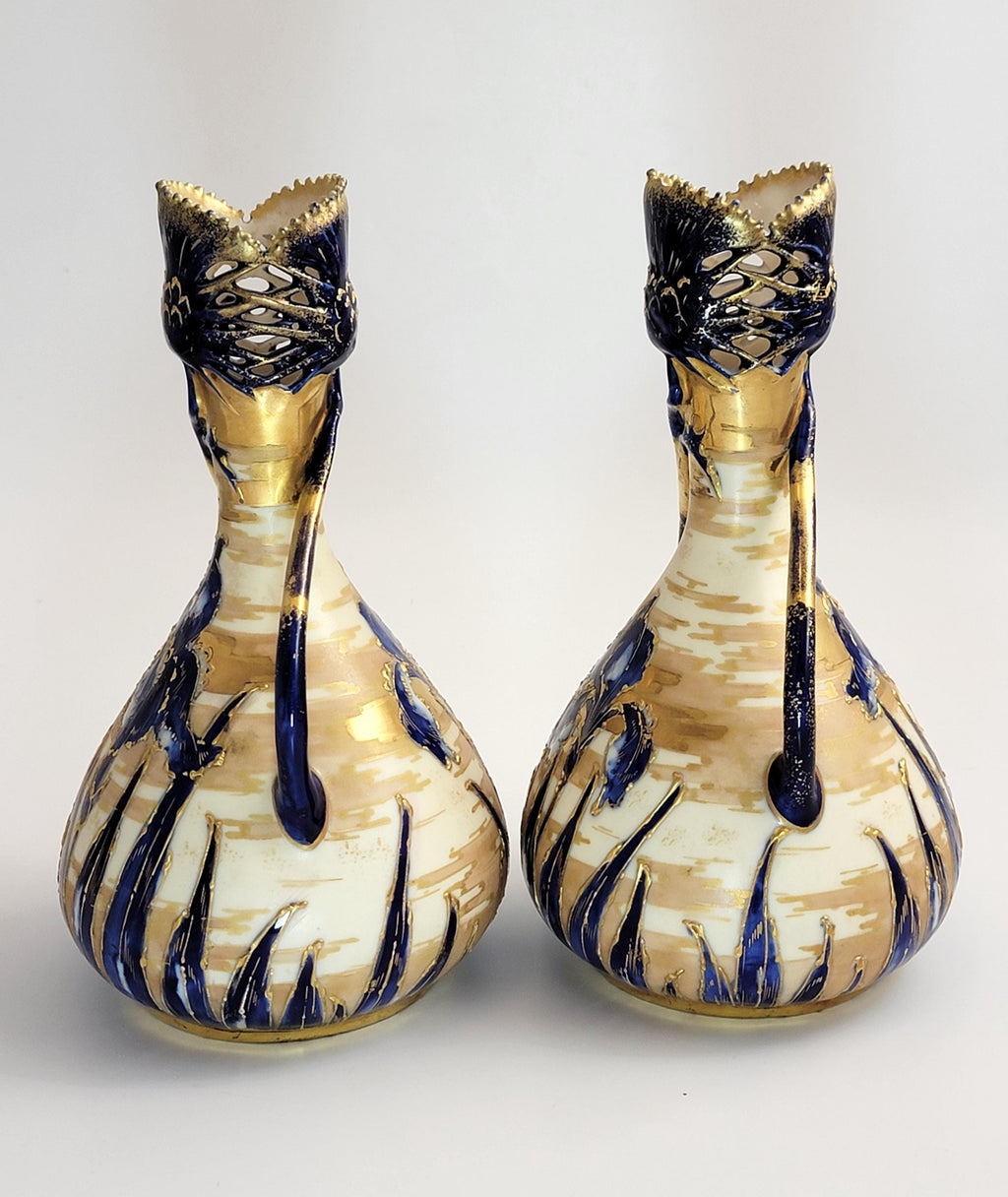 Antique Pair of Art Nouveau Porcelain Vases, Decorated by Ernst Wahliss, c. 1895