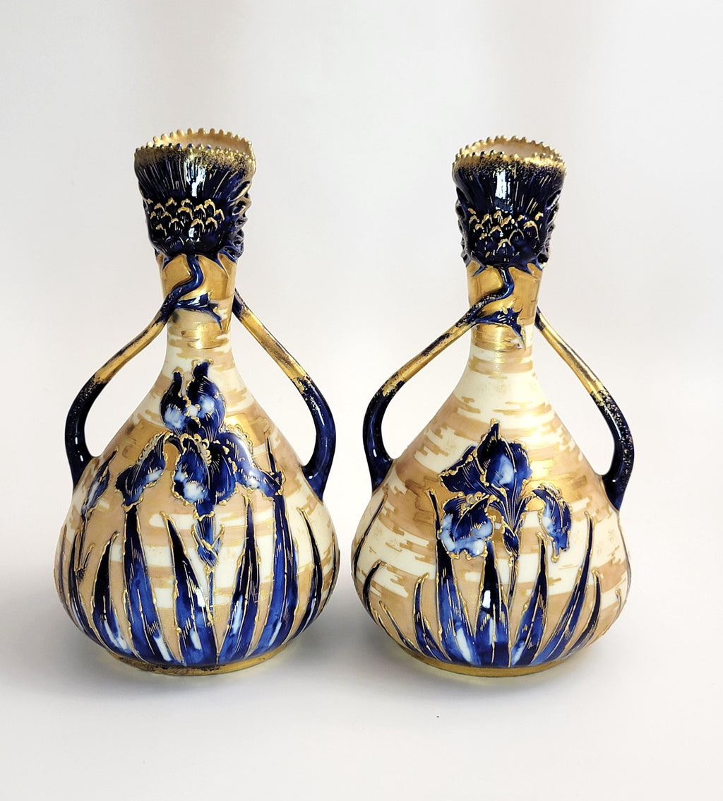 Antique Pair of Art Nouveau Porcelain Vases, Decorated by Ernst Wahliss, c. 1895