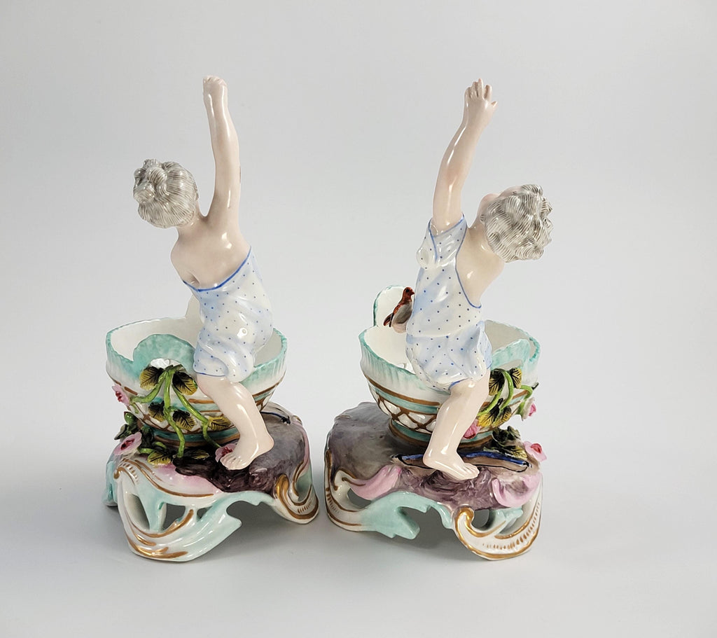 Antique Pair of German Porcelain Sweetmeat Figures, Attributed to Volkstedt, 19th Century Meissen Style