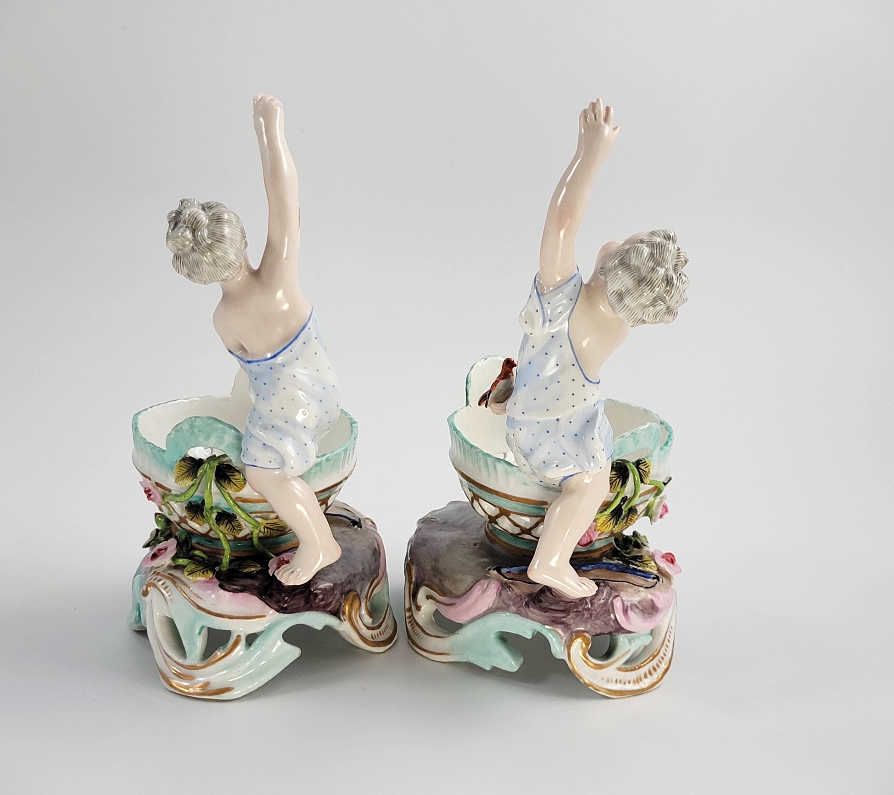 Antique Pair of German Porcelain Sweetmeat Figures, Attributed to Volkstedt, 19th Century Meissen Style