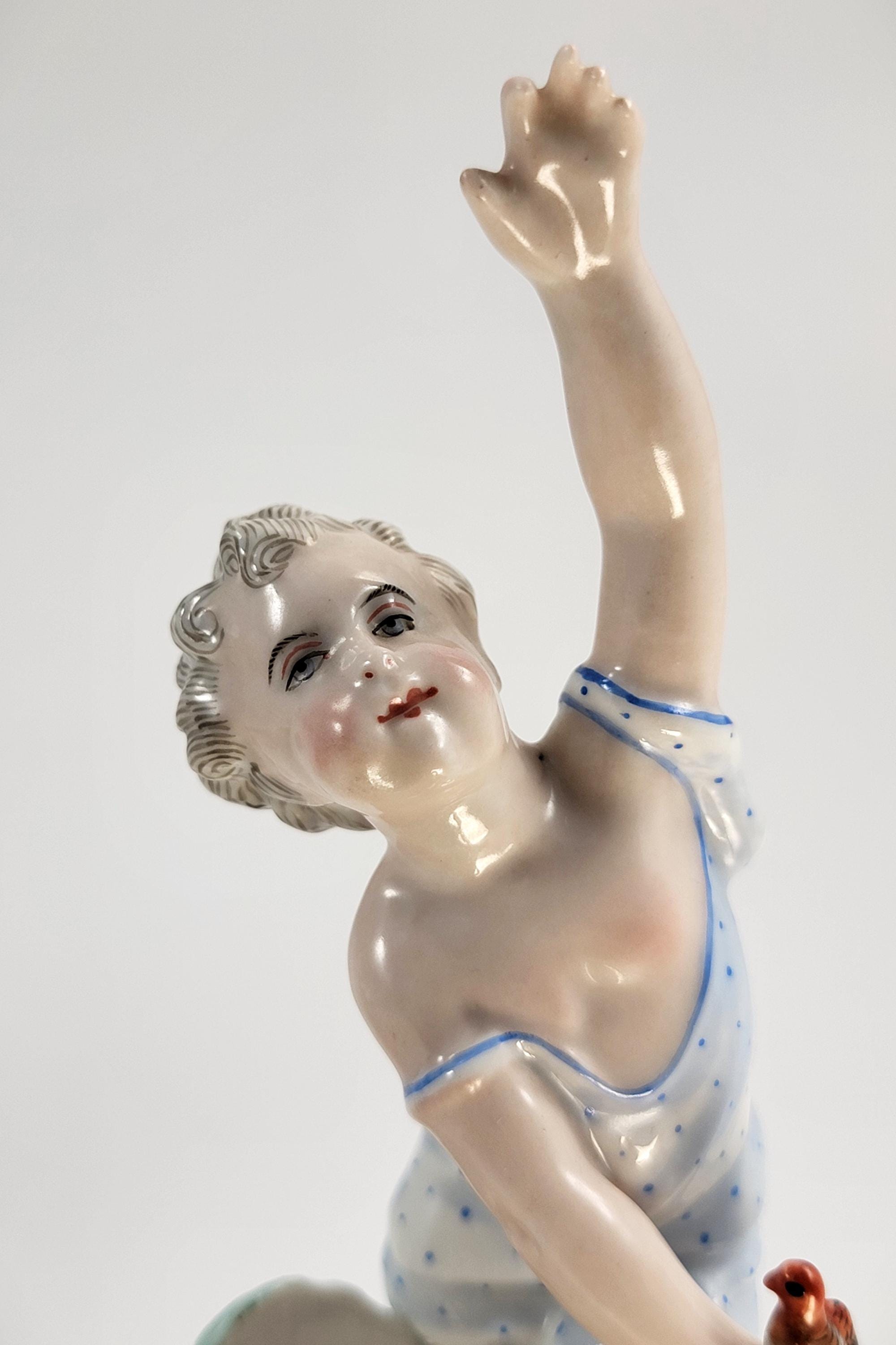 Antique Pair of German Porcelain Sweetmeat Figures, Attributed to Volkstedt, 19th Century Meissen Style