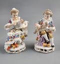 Antique Sitzendorf Porcelain Figurines: Boy and Girl with Lambs, Dresden Lace