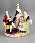 Antique Volkstedt Porcelain Figurine Group “Le Toilette”, Salon Scene, Porcelain Lace, Germany, c. 1915
