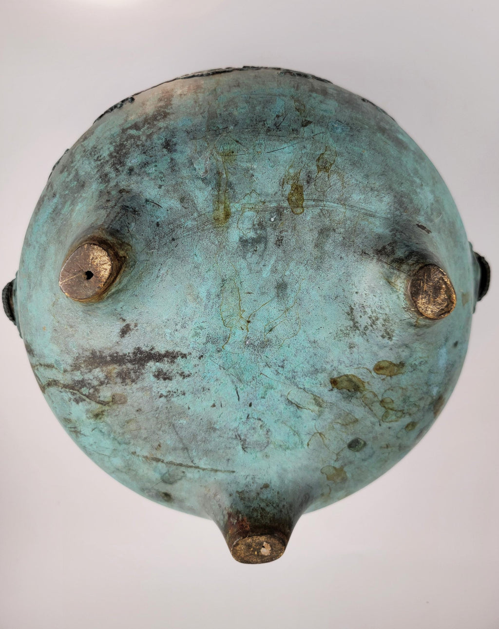 Antique Chinese Bronze Censer, Large Tripod Incense Burner, Dragon & Mask Handles, 19thC