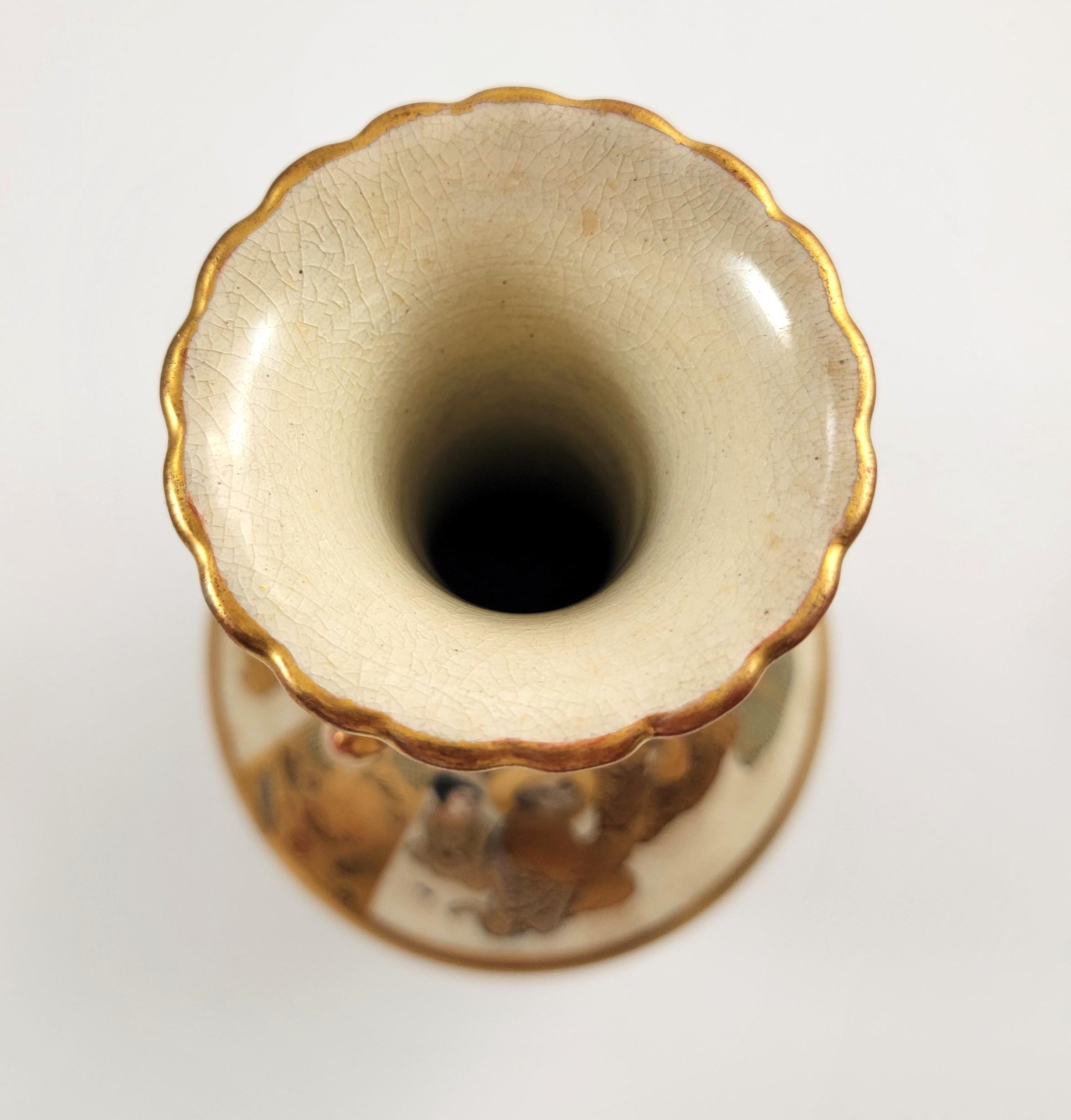 Antique Satsuma Vase: Meiji Era Japanese Rakan & Elephant Handles, Shimazu Mark