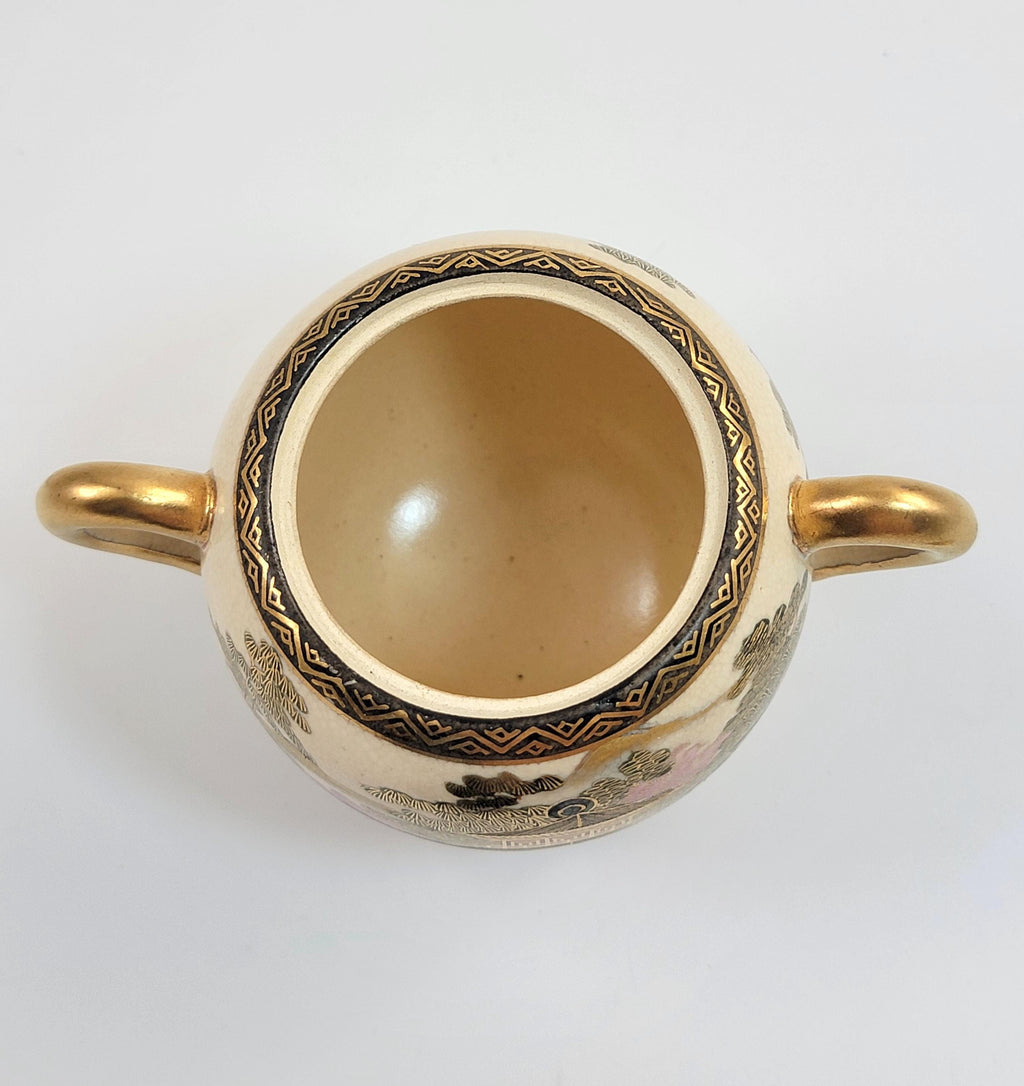 Meiji Period Satsuma Sugar Bowl: Signed Shozan, Kyoto Studio c.1880, with Stand