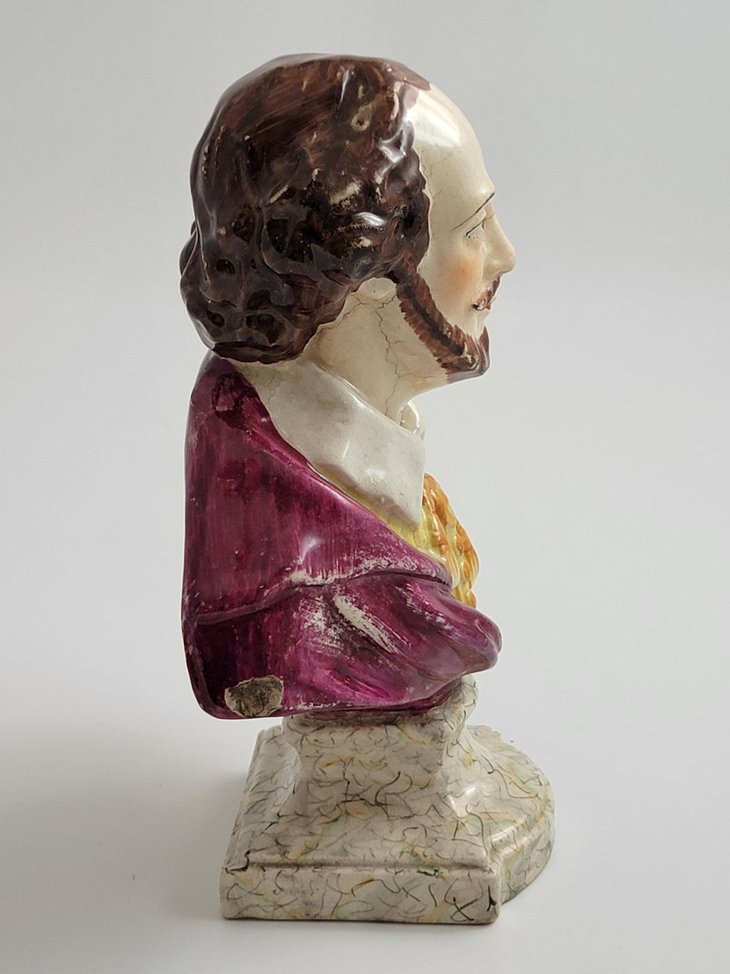 Antique Staffordshire Shakespeare Bust, c.1800, Glazed Earthenware, English Regency Pottery, Literary Collectible