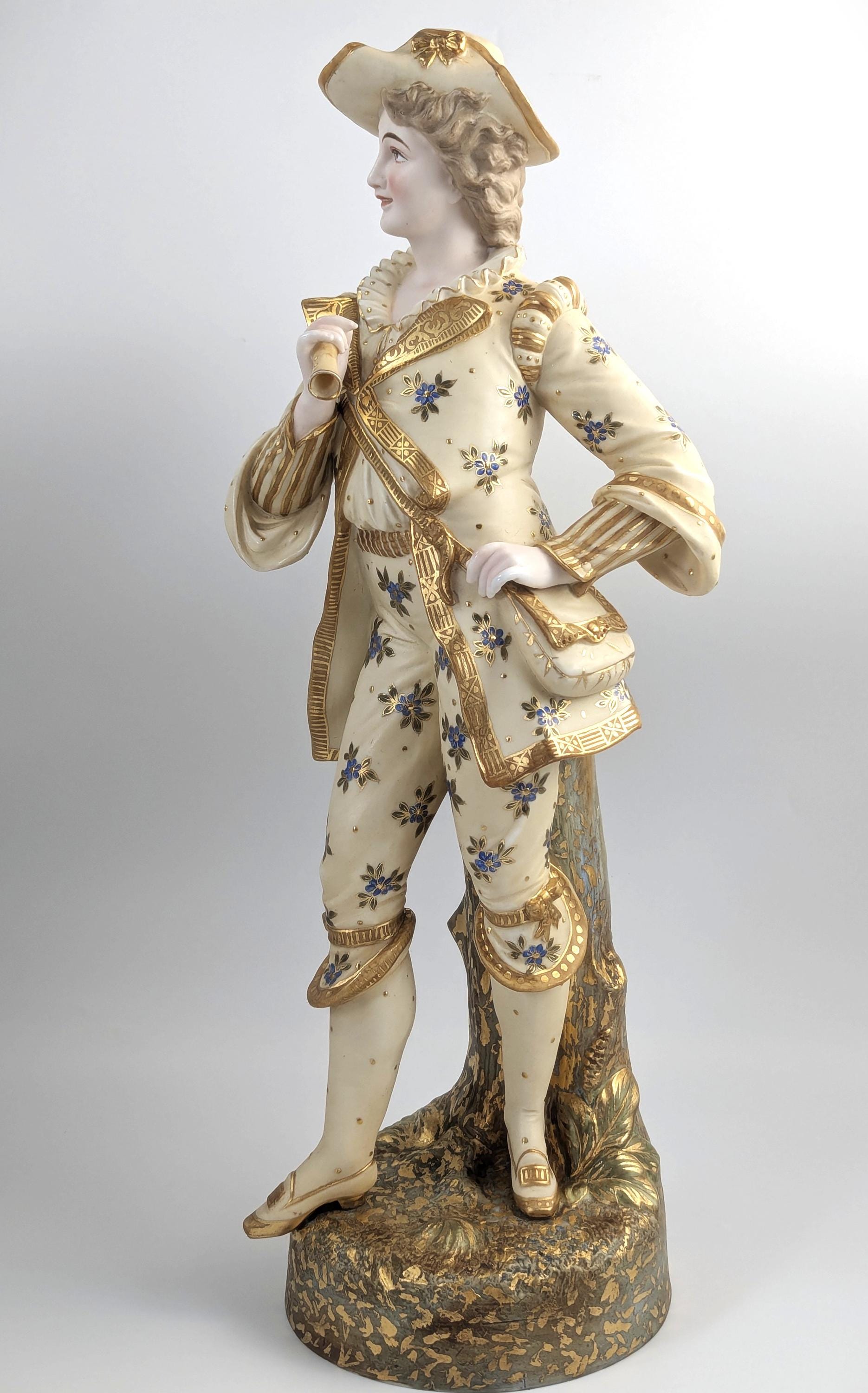 Dresden Style Porcelain Figurine, Gilt & Floral, c.1900, Thuringia/Italy, 51cm