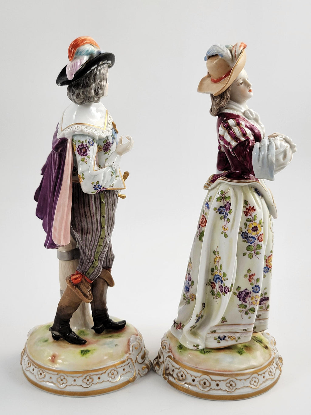 Rare Ludwigsburg Porcelain Figurines: Rococo Musketeer & Lady, c.1758-1793