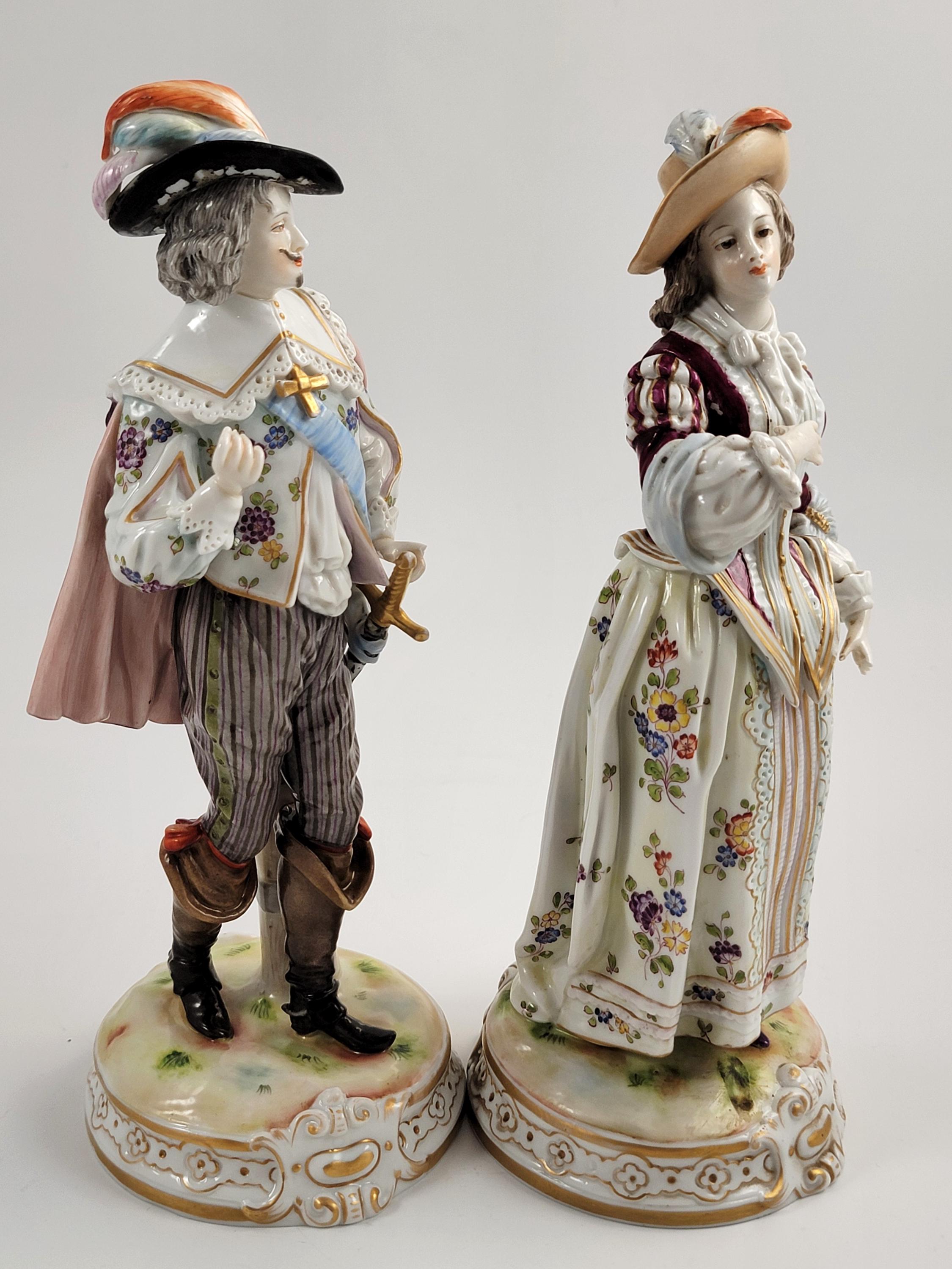 Rare Ludwigsburg Porcelain Figurines: Rococo Musketeer & Lady, c.1758-1793