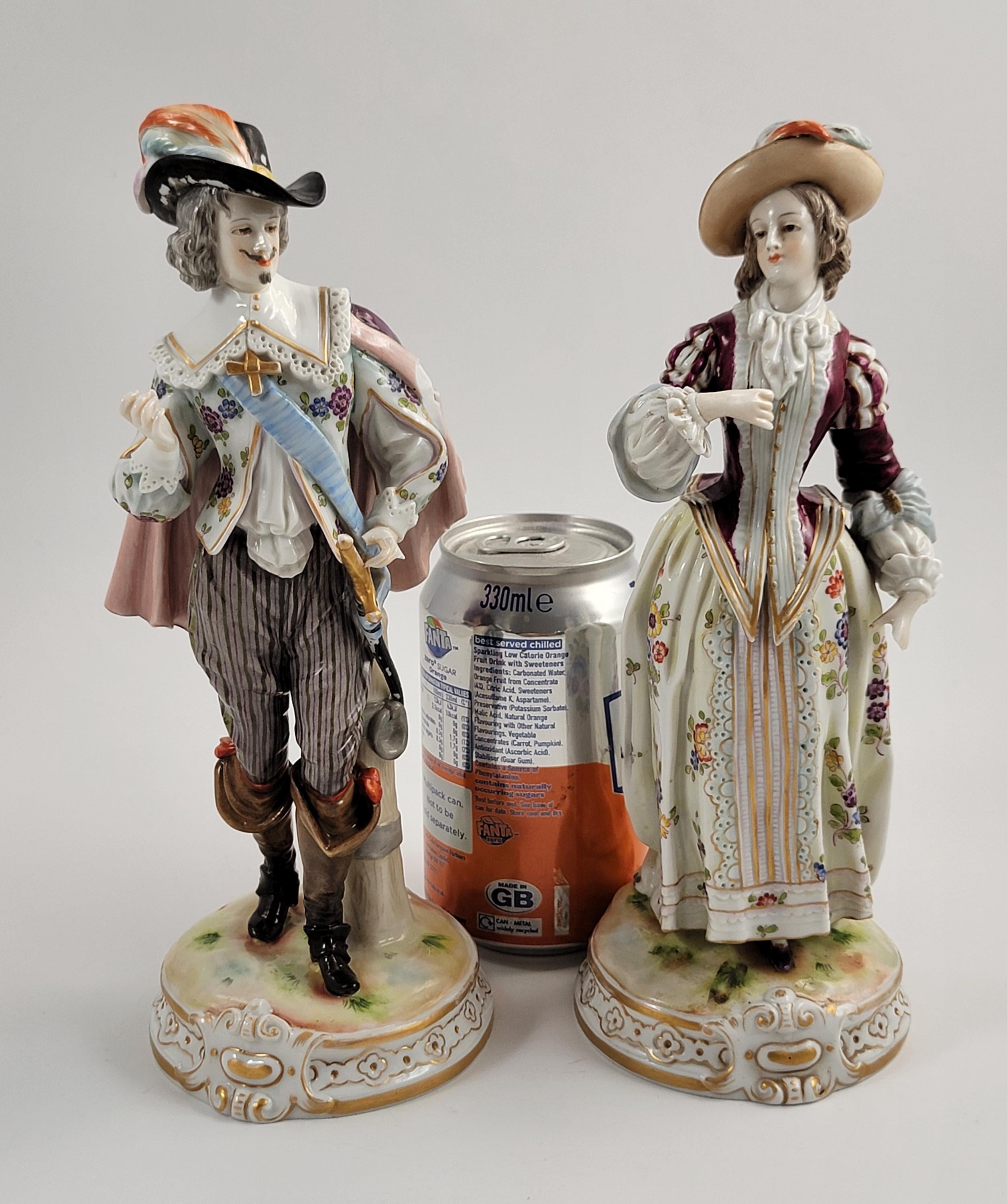 Rare Ludwigsburg Porcelain Figurines: Rococo Musketeer & Lady, c.1758-1793