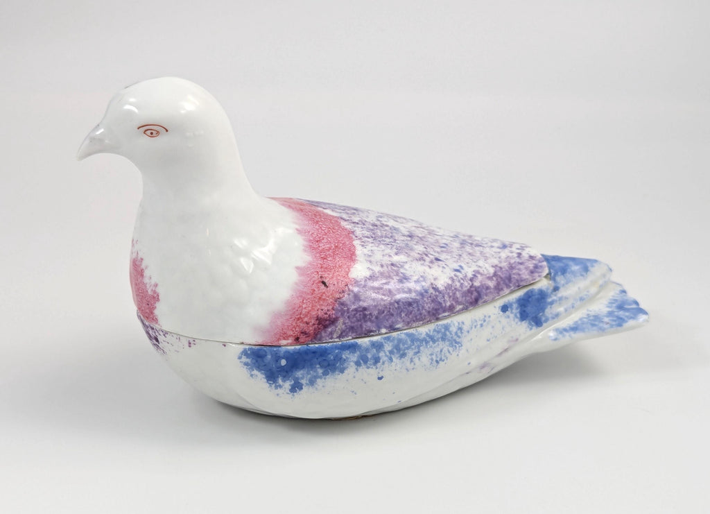Russian Kuznetsov Porcelain Bird Butter Dish, Antique Imperial, c.1880