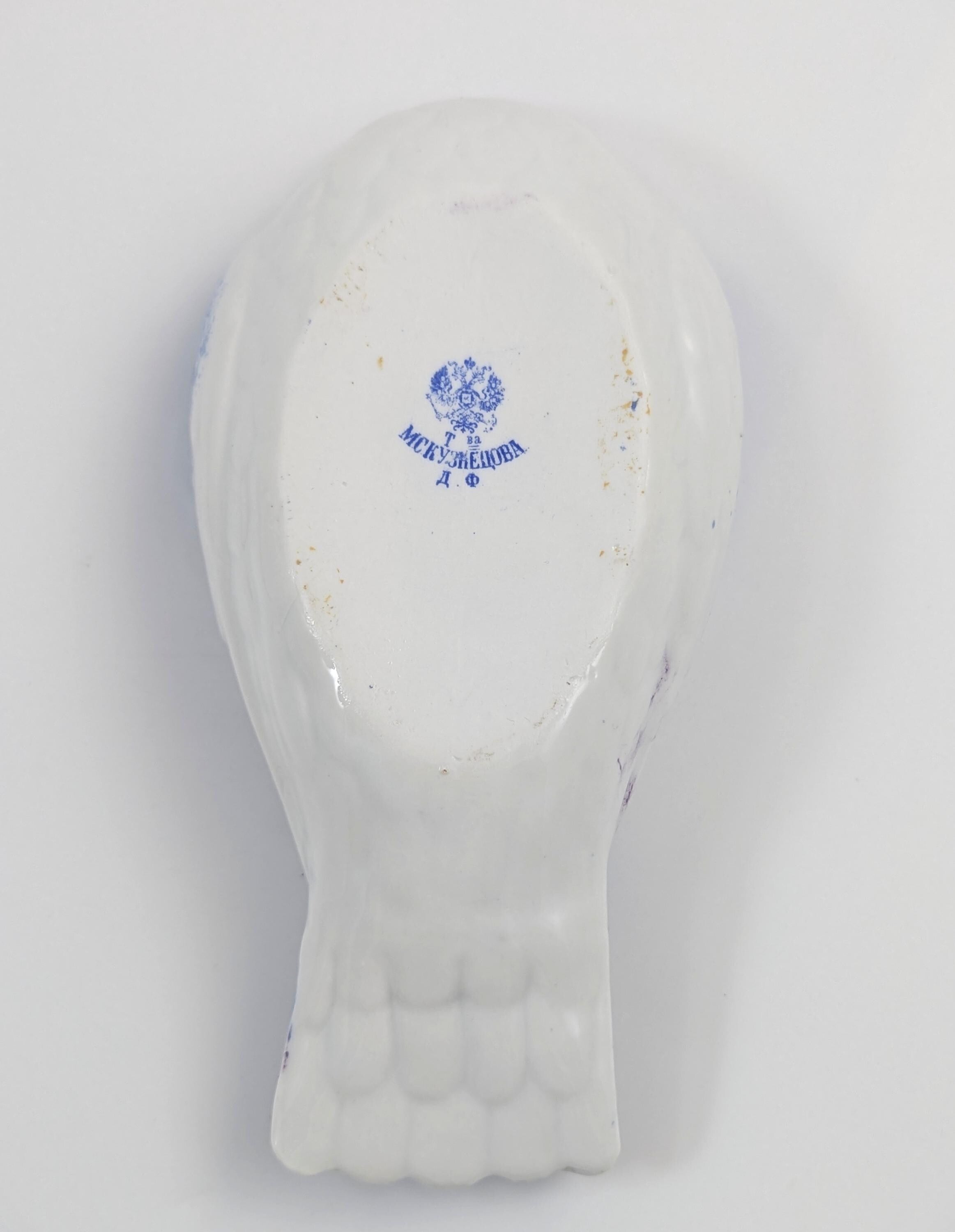Russian Kuznetsov Porcelain Bird Butter Dish, Antique Imperial, c.1880