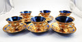 Antique Moser Tea Set: Hand-Gilded Cobalt Glass, Raised Enamel, c.1890