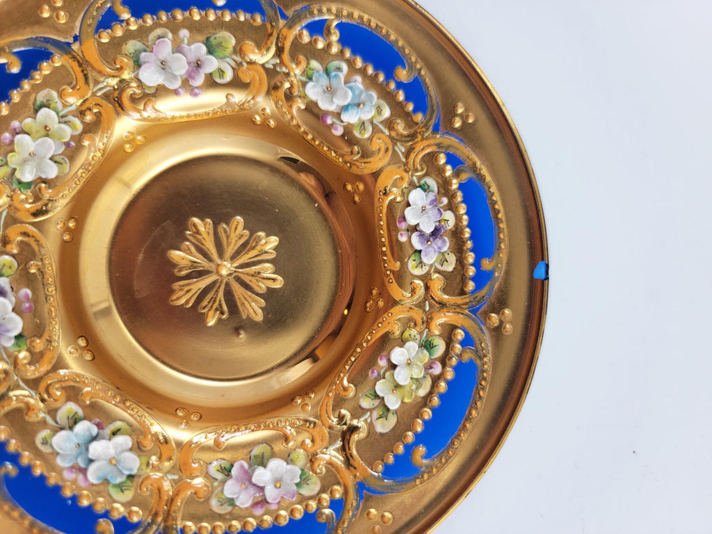 Antique Moser Tea Set: Hand-Gilded Cobalt Glass, Raised Enamel, c.1890