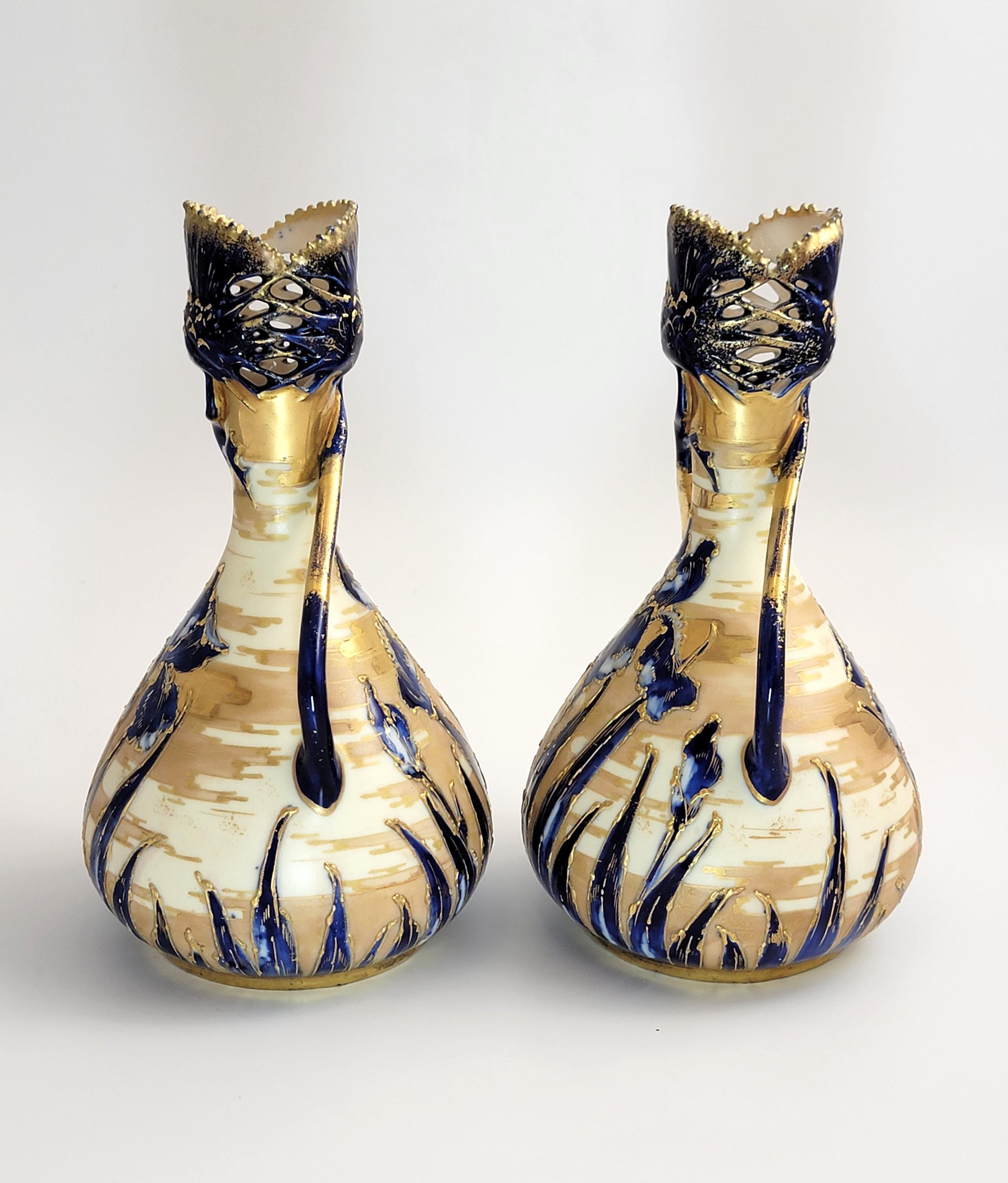 Antique Pair of Art Nouveau Porcelain Vases, Decorated by Ernst Wahliss, c. 1895
