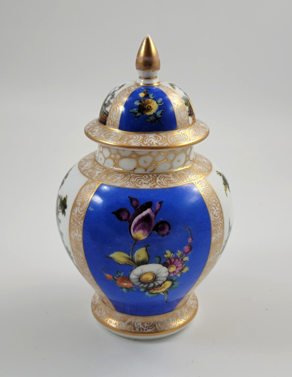 Rare Helena Wolfsohn Dresden Lidded Ginger Jar, Blue Ground, Meissen-Style, AR Mark, c. 1880