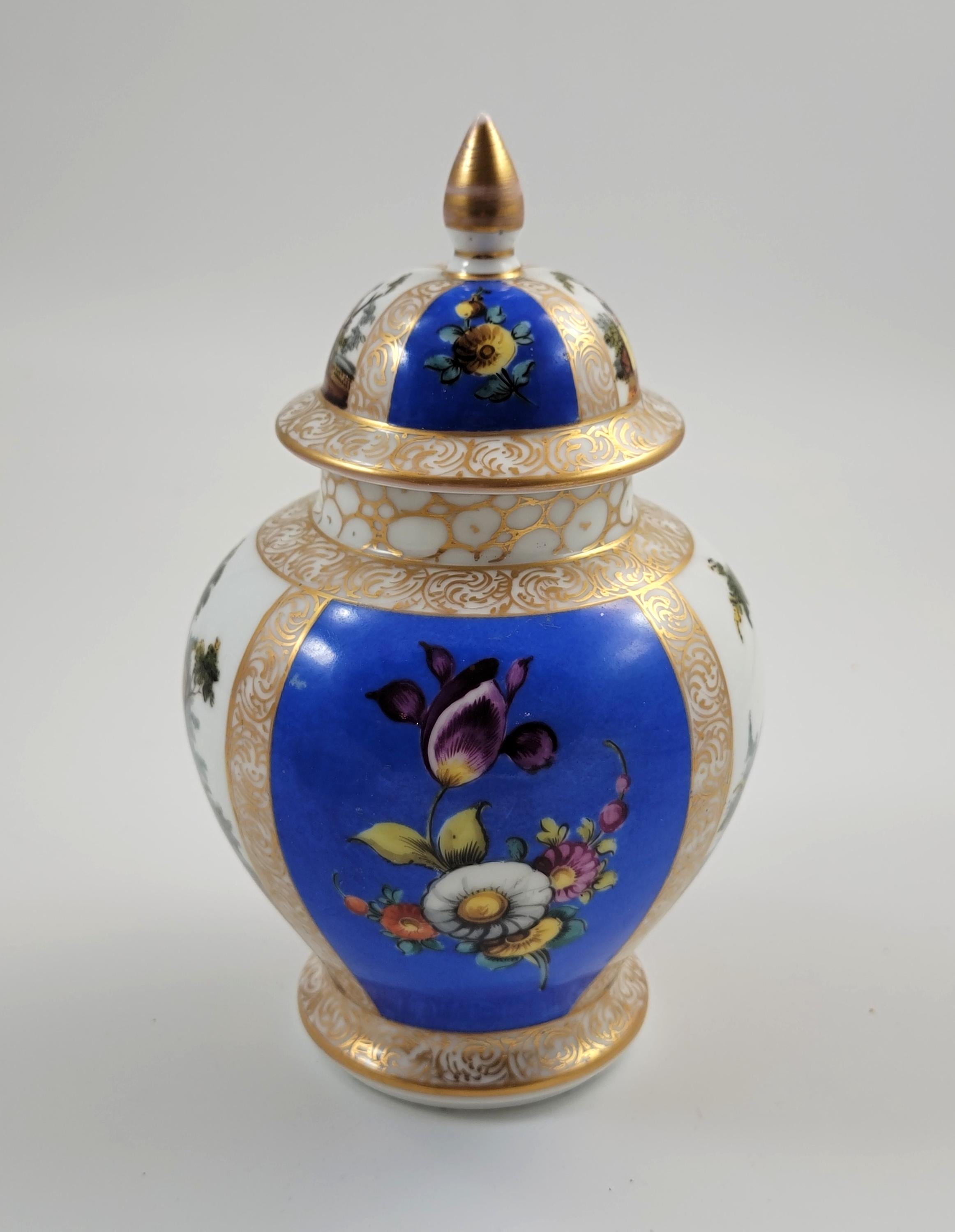 Rare Helena Wolfsohn Dresden Lidded Ginger Jar, Blue Ground, Meissen-Style, AR Mark, c. 1880