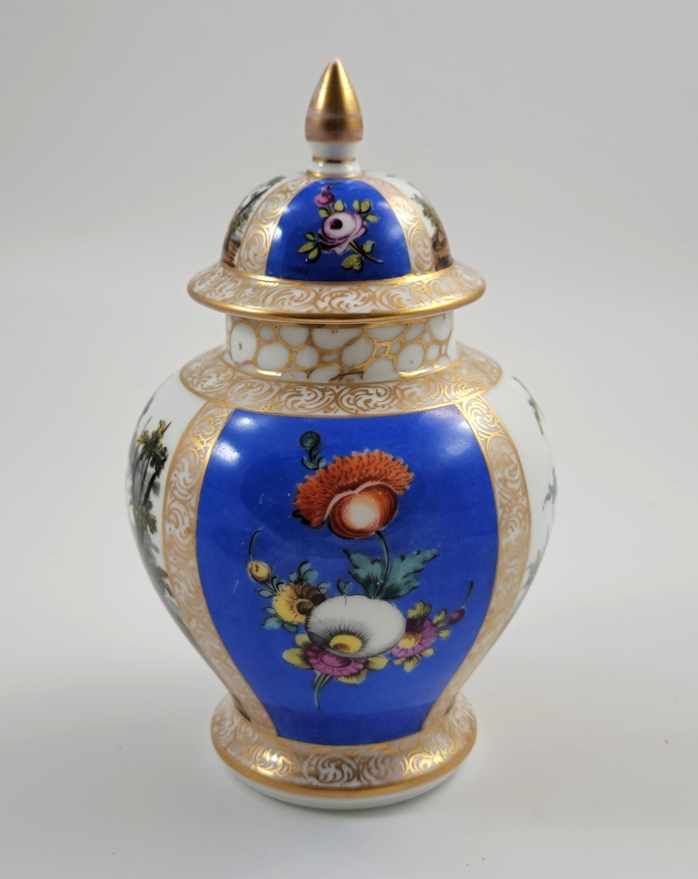 Rare Helena Wolfsohn Dresden Lidded Ginger Jar, Blue Ground, Meissen-Style, AR Mark, c. 1880