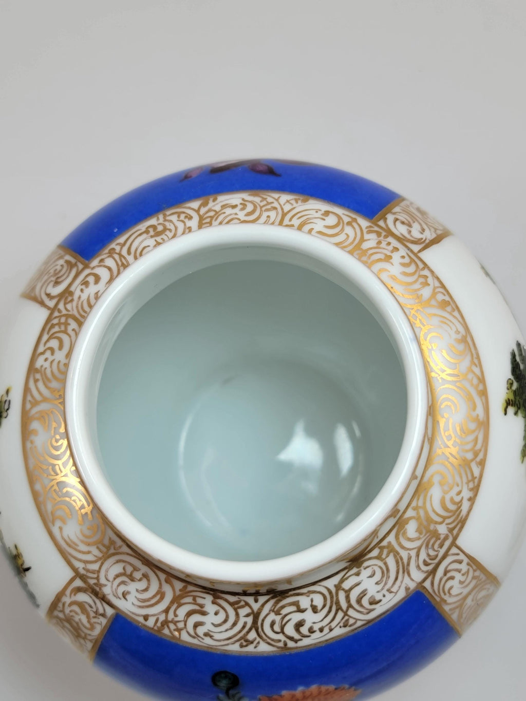 Rare Helena Wolfsohn Dresden Lidded Ginger Jar, Blue Ground, Meissen-Style, AR Mark, c. 1880