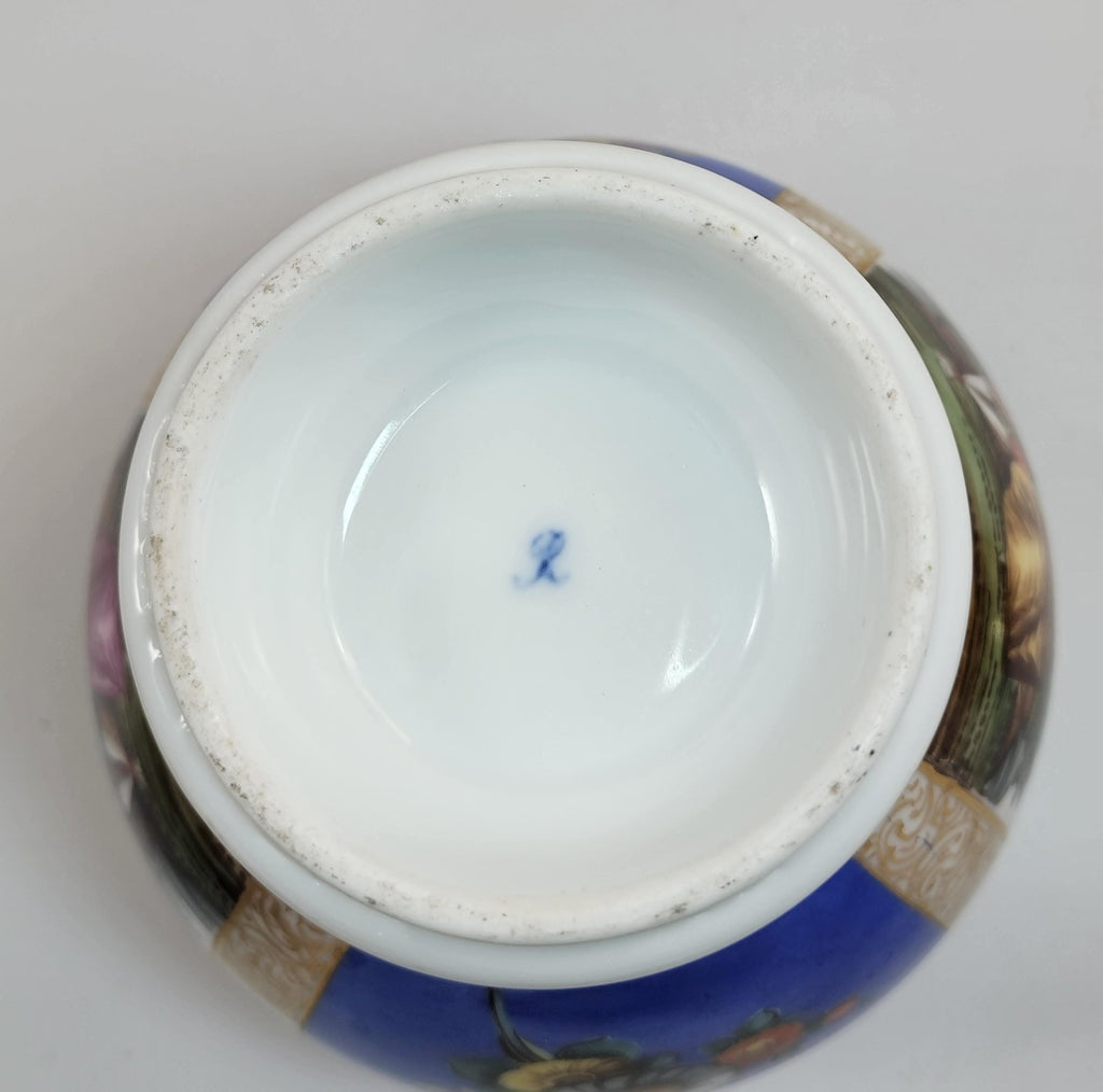 Rare Helena Wolfsohn Dresden Lidded Ginger Jar, Blue Ground, Meissen-Style, AR Mark, c. 1880