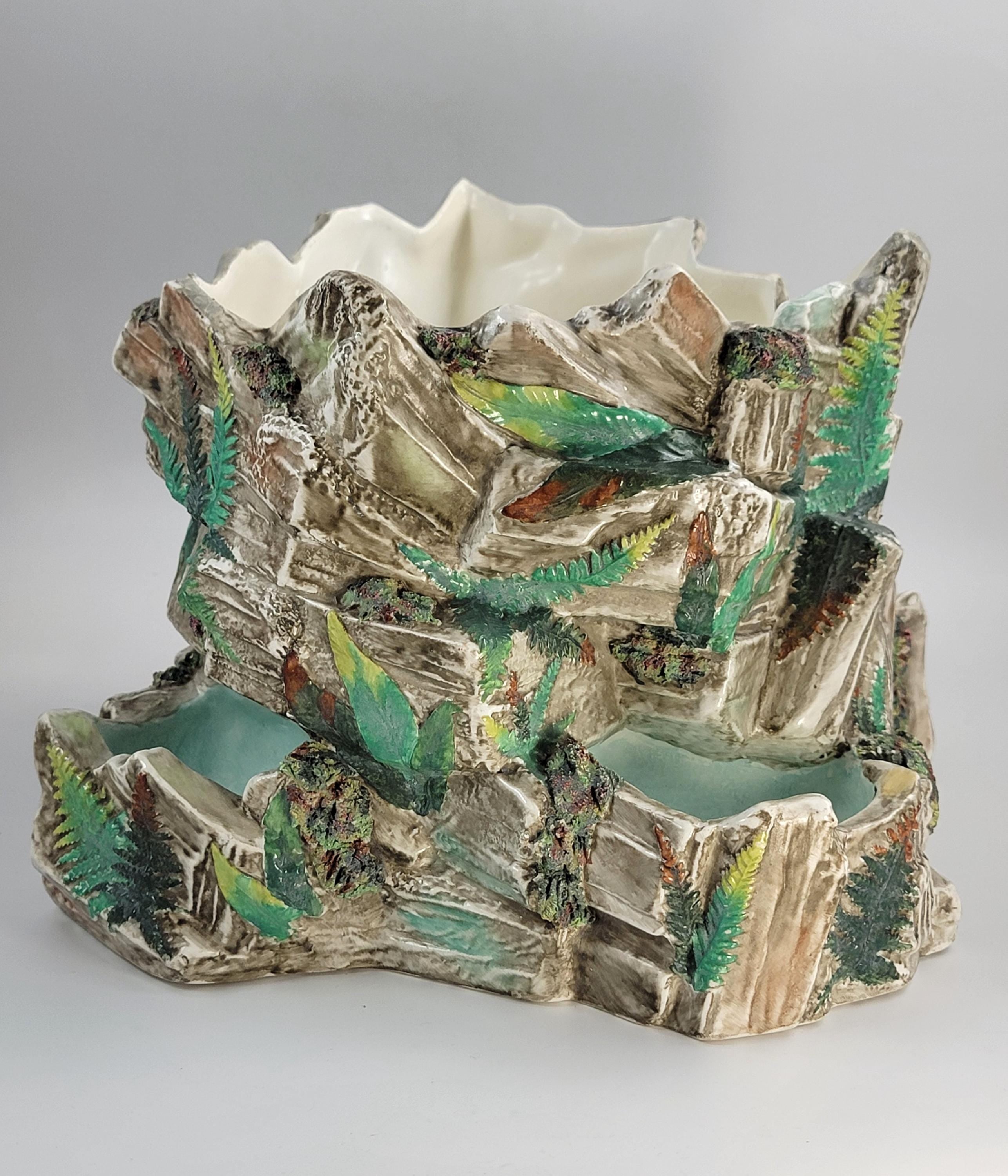 Royal Worcester Majolica Fern Rockwork Jardiniere, England, c.1866, Rare Victorian