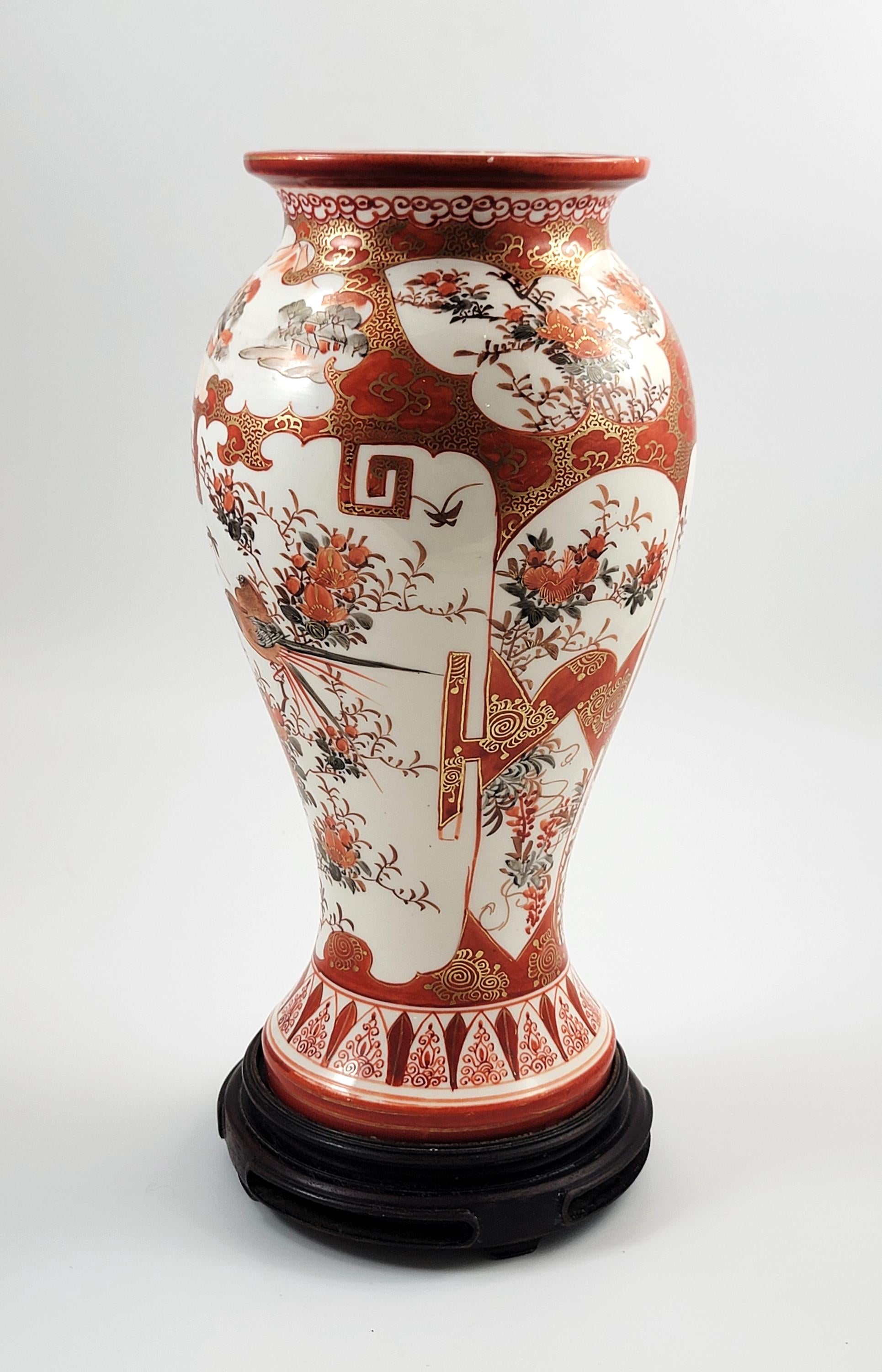 Rare Kutani Vase, Kinrin Workshop, Kaga, Japan, c.1890, Original Stand