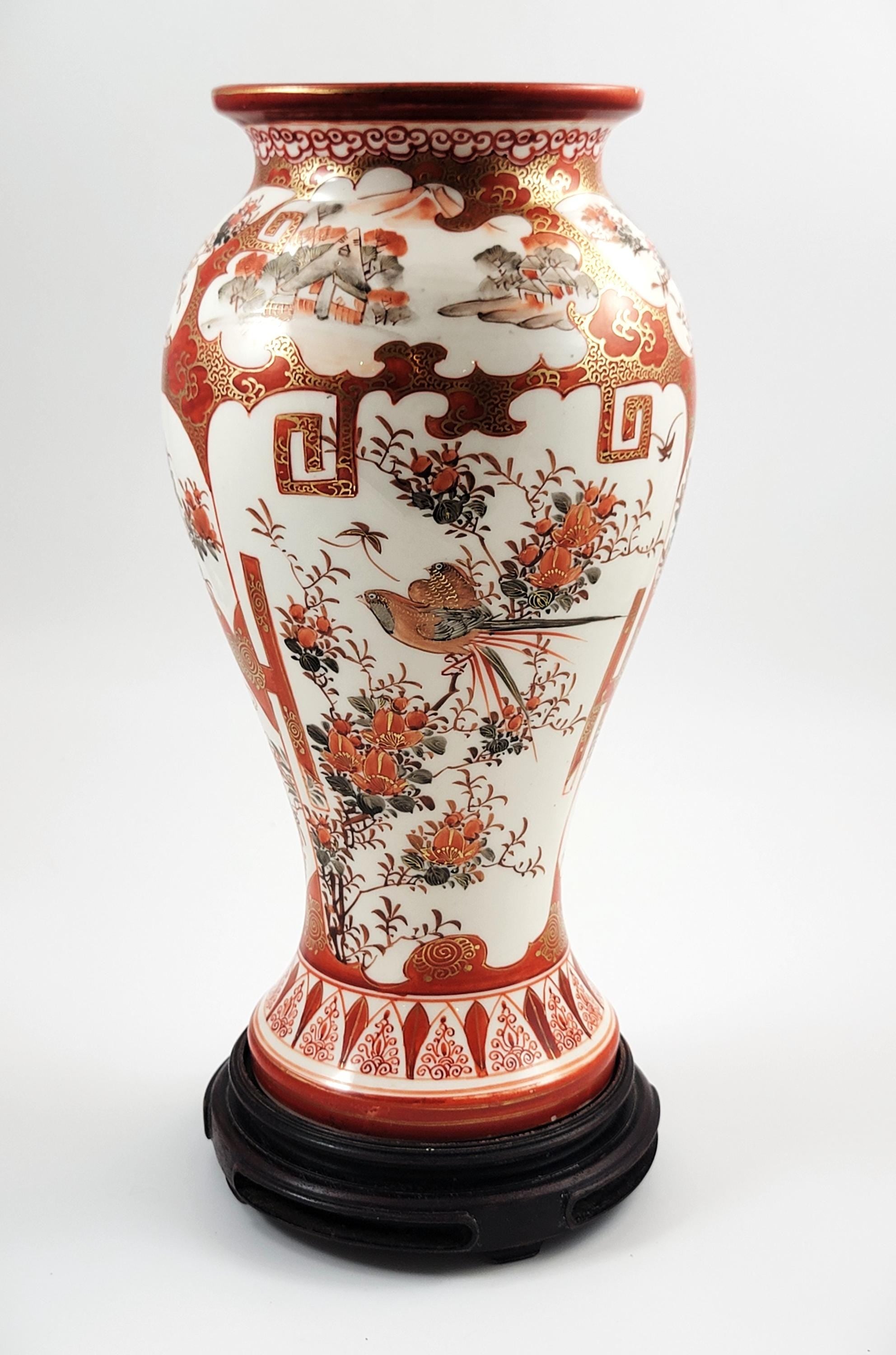 Rare Kutani Vase, Kinrin Workshop, Kaga, Japan, c.1890, Original Stand