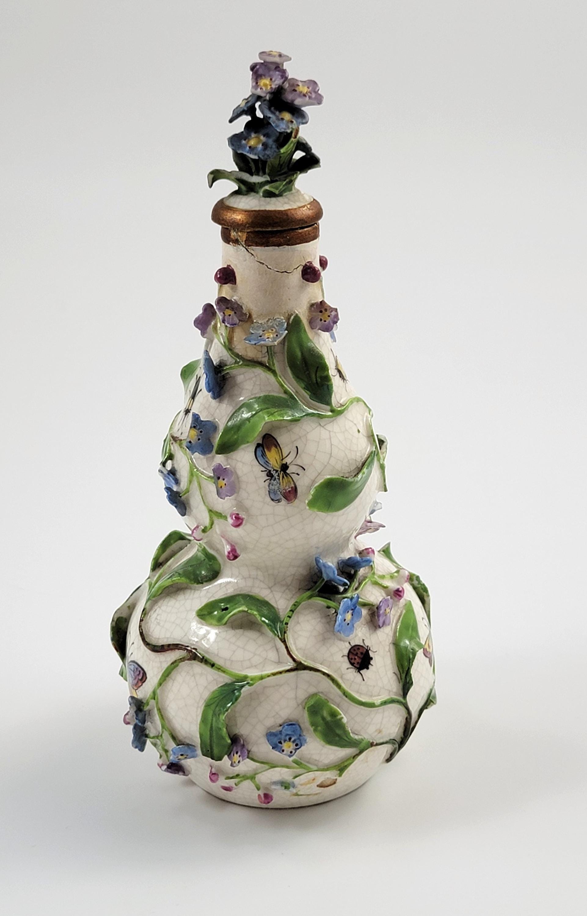 Forget-me-not Gourd-Form Porcelain Scent Bottle, Meissen or Dresden, c.1850