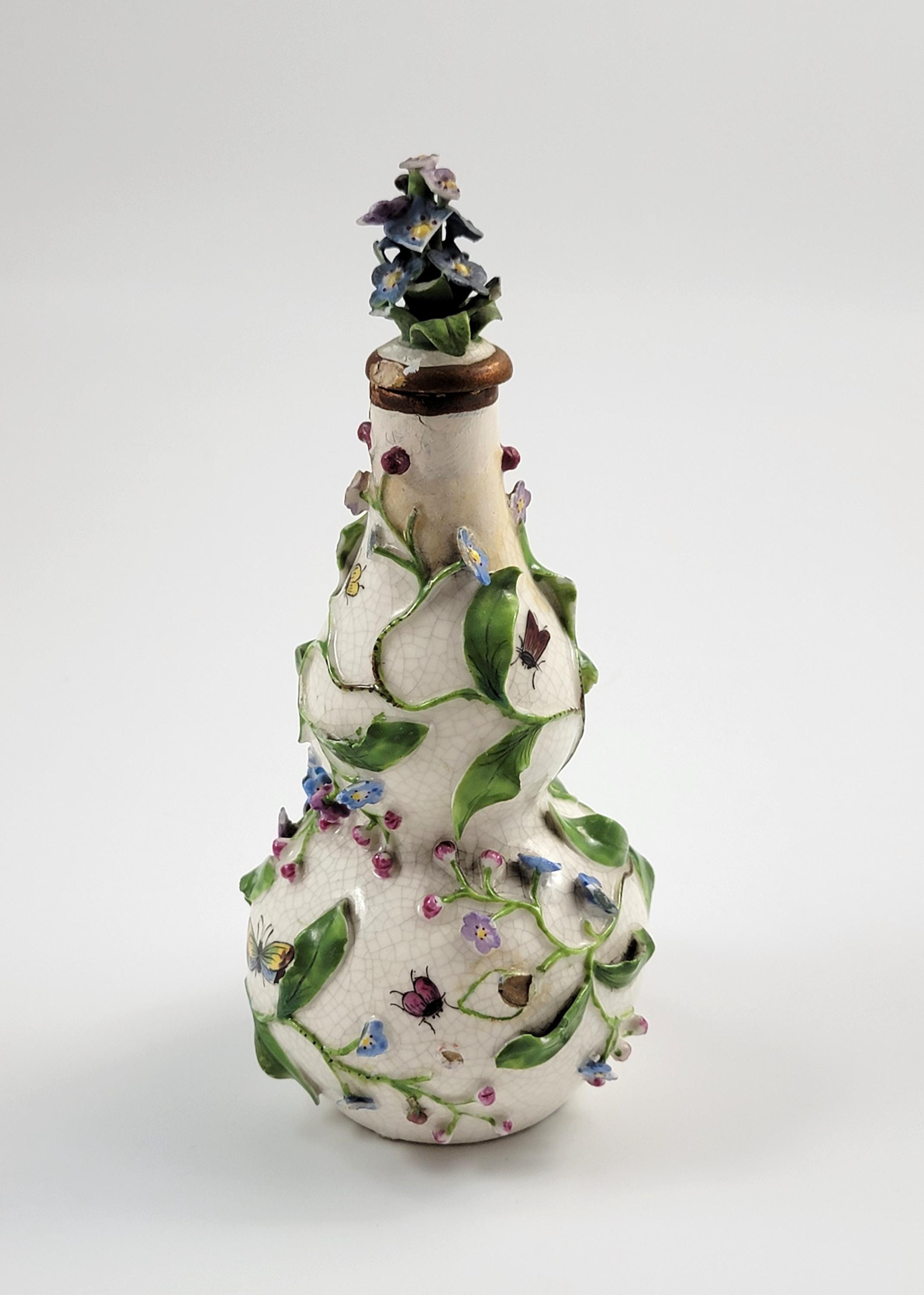 Forget-me-not Gourd-Form Porcelain Scent Bottle, Meissen or Dresden, c.1850