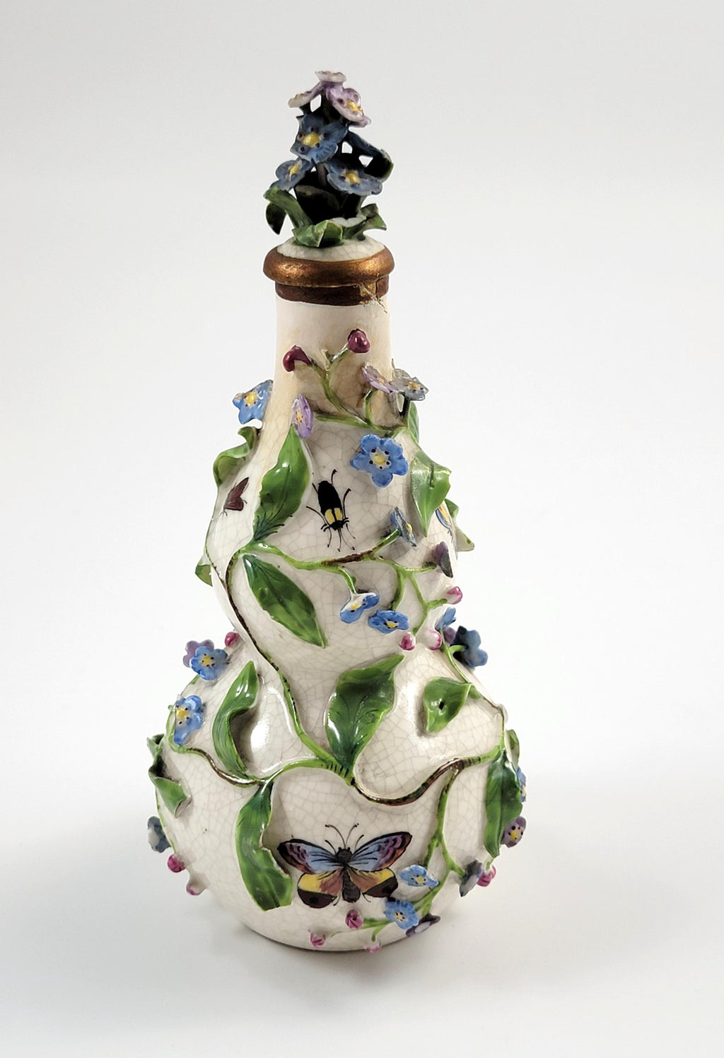 Forget-me-not Gourd-Form Porcelain Scent Bottle, Meissen or Dresden, c.1850