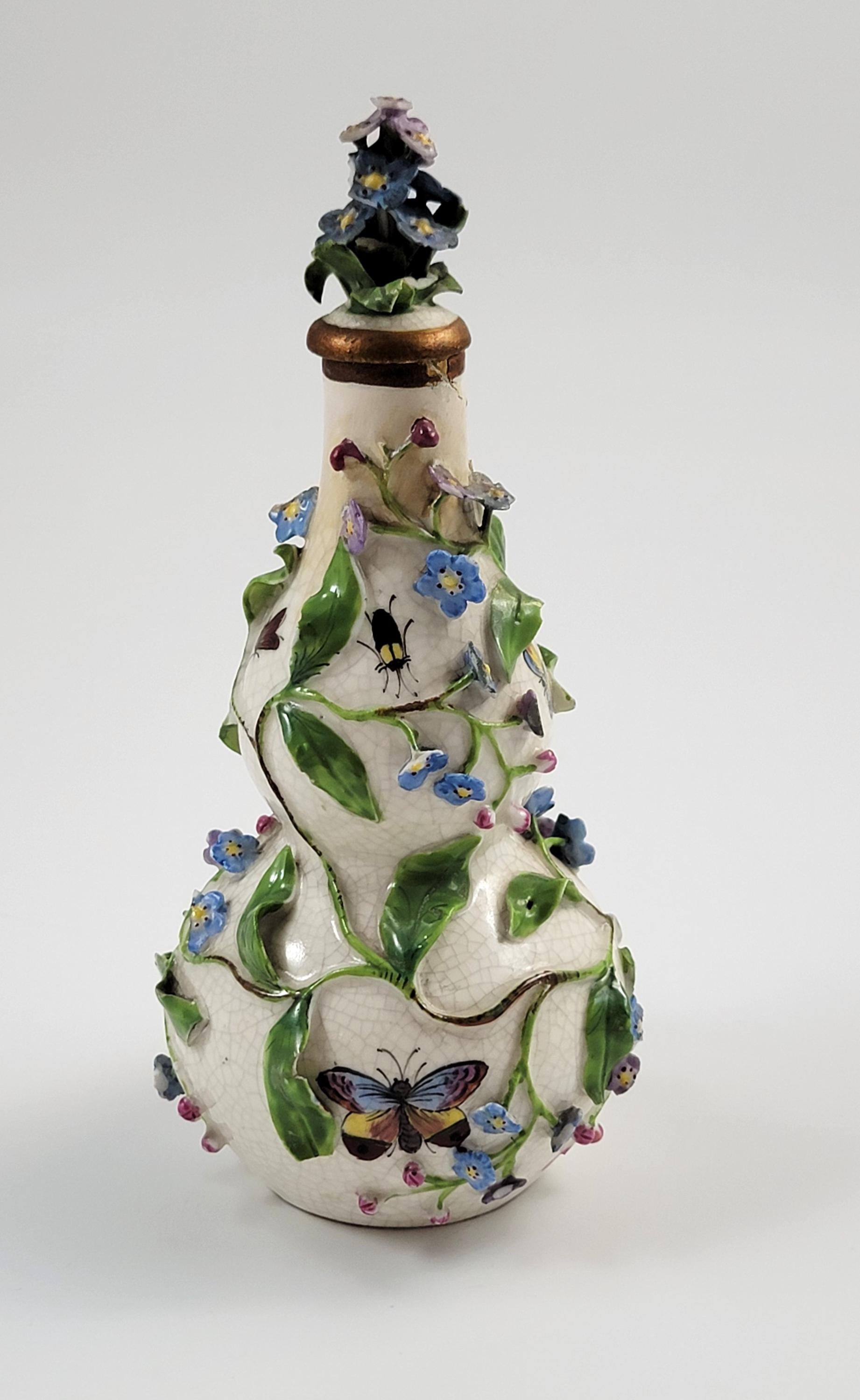 Forget-me-not Gourd-Form Porcelain Scent Bottle, Meissen or Dresden, c.1850