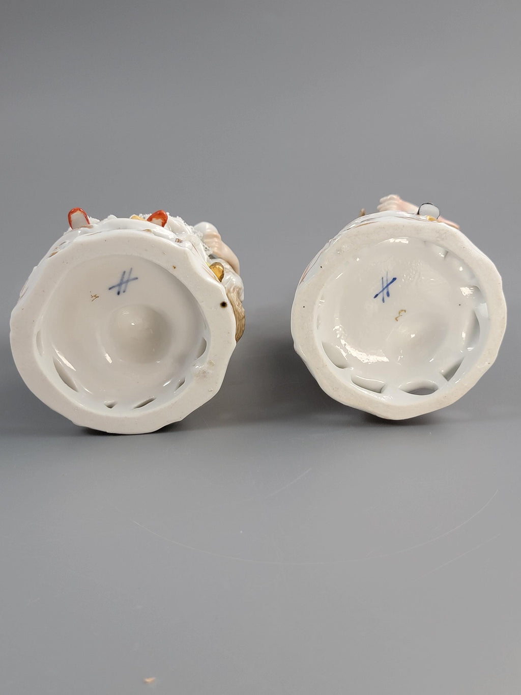 Antique Sitzendorf Porcelain Figurines: Boy and Girl with Lambs, Dresden Lace