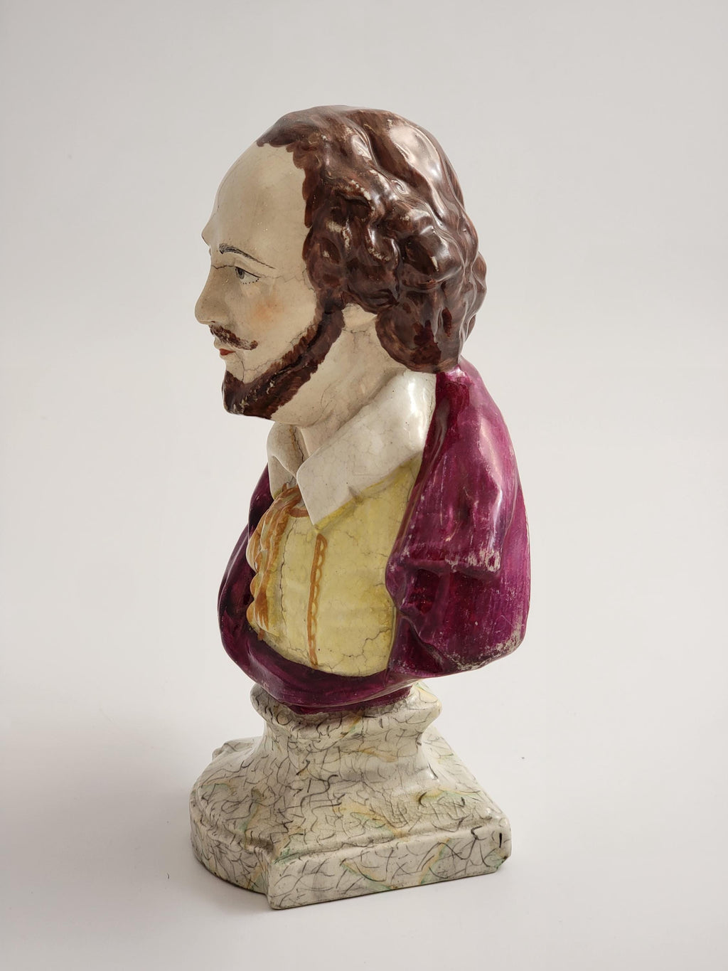 Antique Staffordshire Shakespeare Bust, c.1800, Glazed Earthenware, English Regency Pottery, Literary Collectible