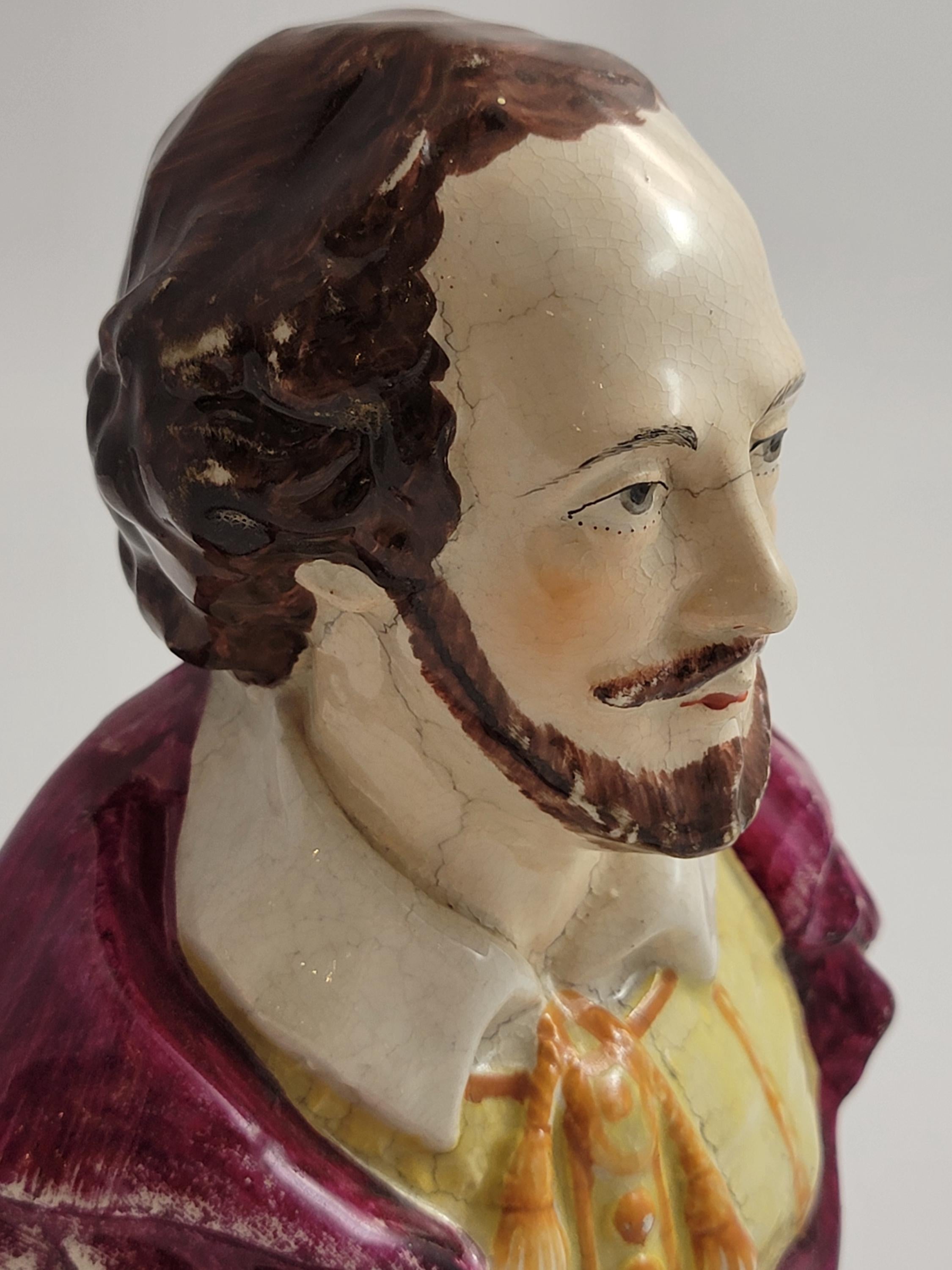 Antique Staffordshire Shakespeare Bust, c.1800, Glazed Earthenware, English Regency Pottery, Literary Collectible