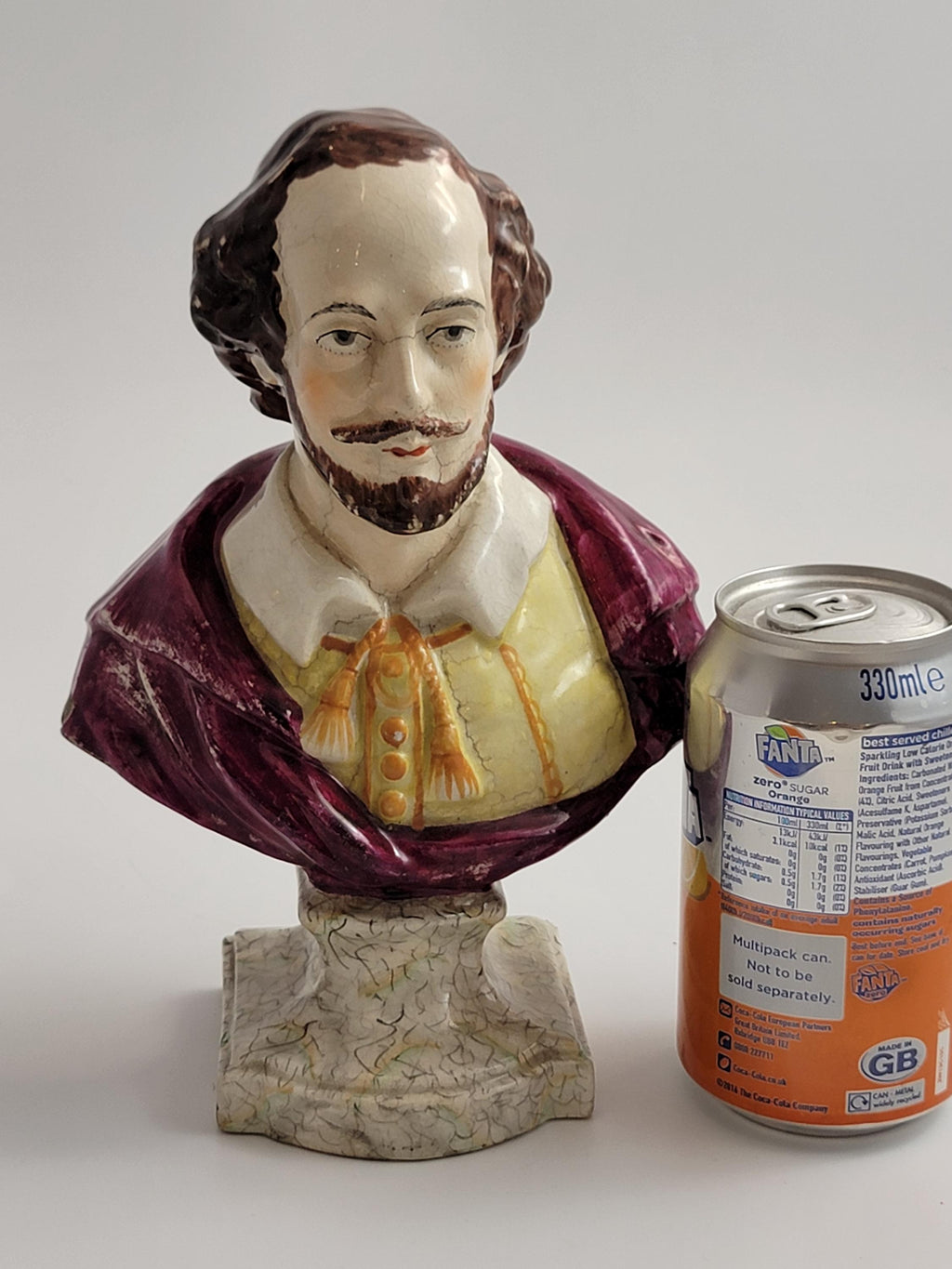 Antique Staffordshire Shakespeare Bust, c.1800, Glazed Earthenware, English Regency Pottery, Literary Collectible