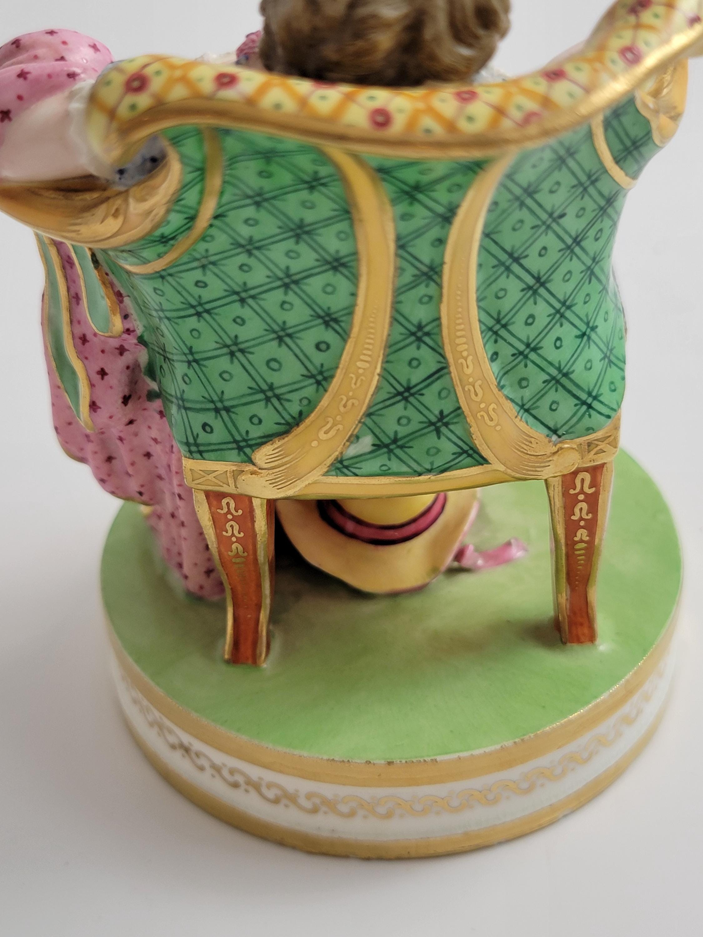 Rare Minton Porcelain Figure Girl in Louis XVI Chair, Shape No.125, Mid 19th Century