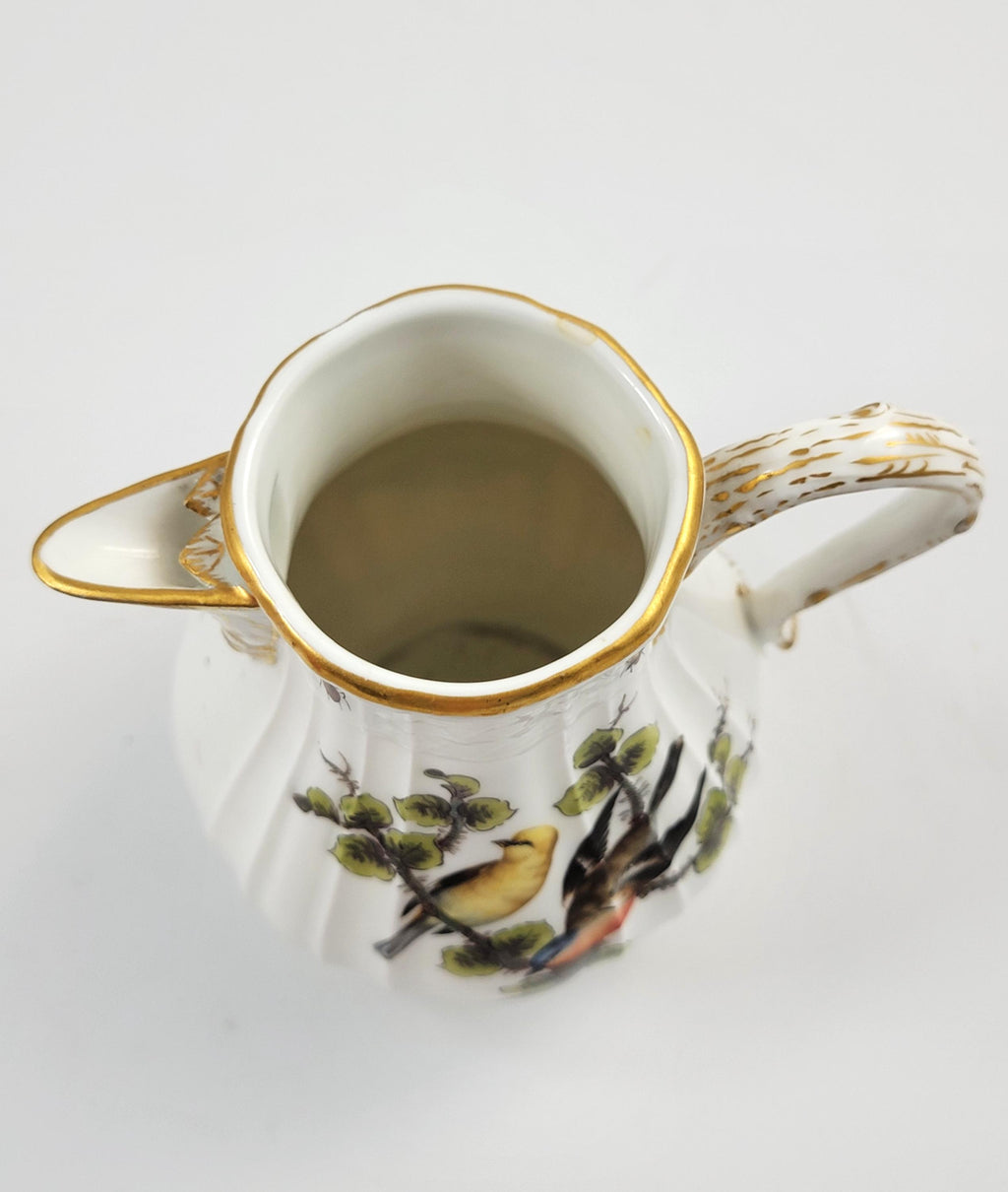 Meissen Ribbed Porcelain Jug, Handpainted Birds & Insects, mid-19th Century