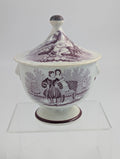 Victorian Mulberry Transferware Sugar Bowl, Staffordshire, c.1840, Lion Mask Handles, Antique English Pottery