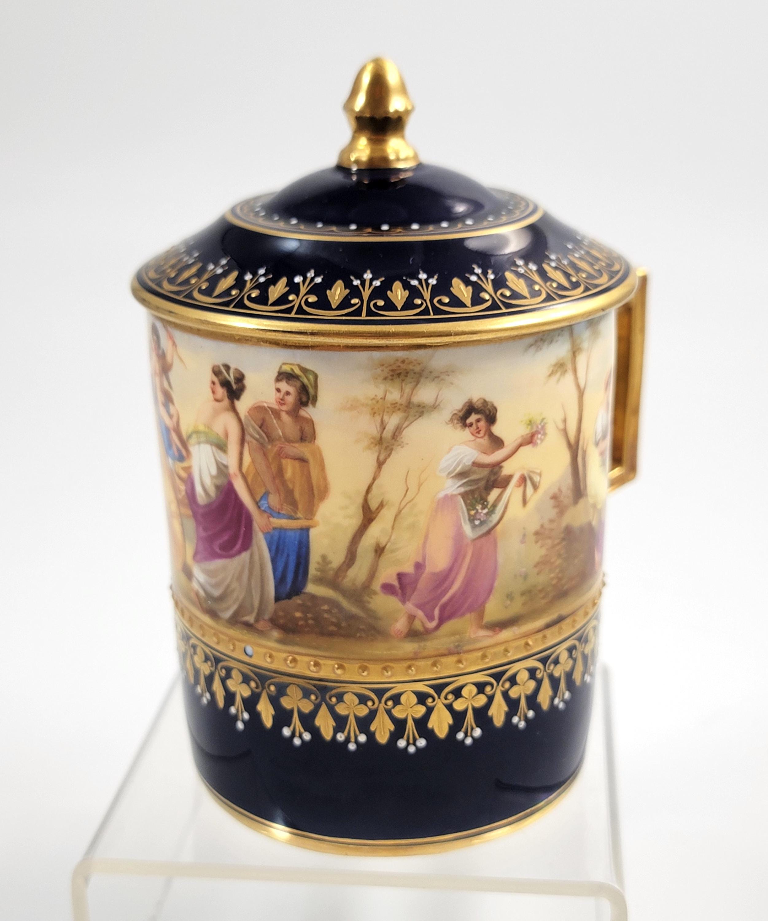 Royal Vienna Porcelain Chocolate Cup, c.1880, Cobalt and Moriage Enamel