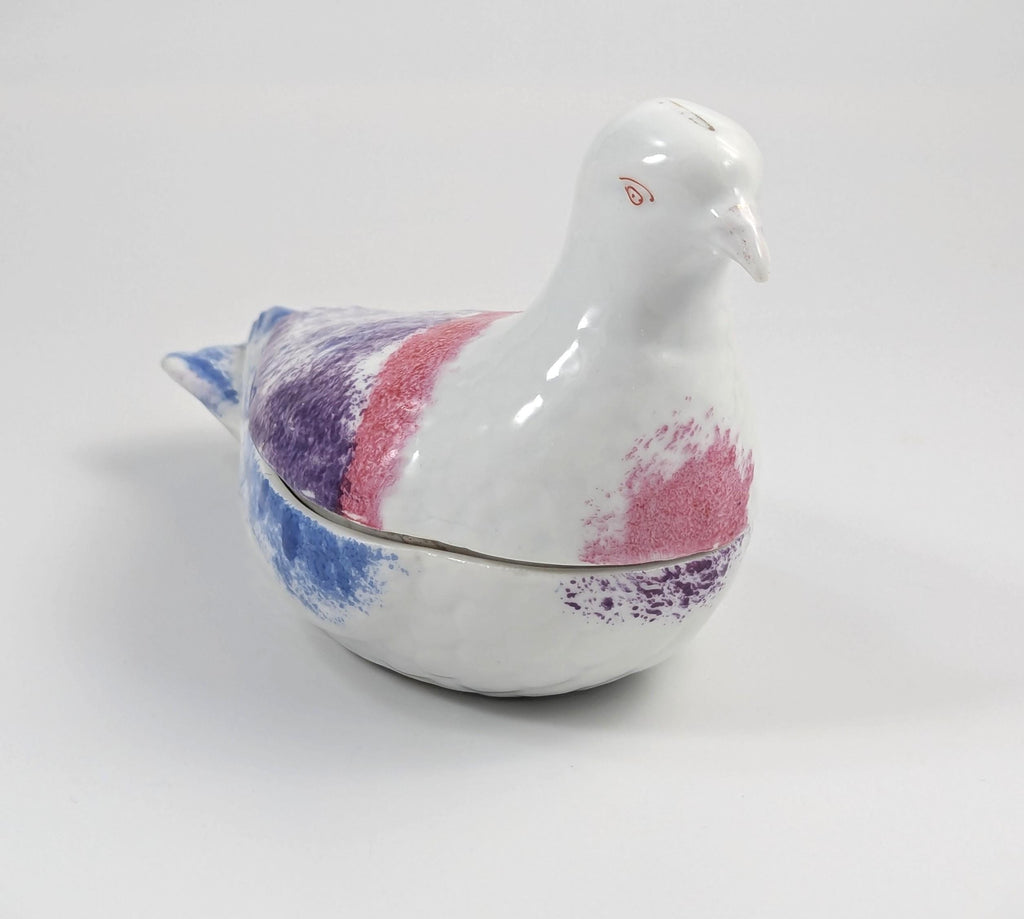 Russian Kuznetsov Porcelain Bird Butter Dish, Antique Imperial, c.1880